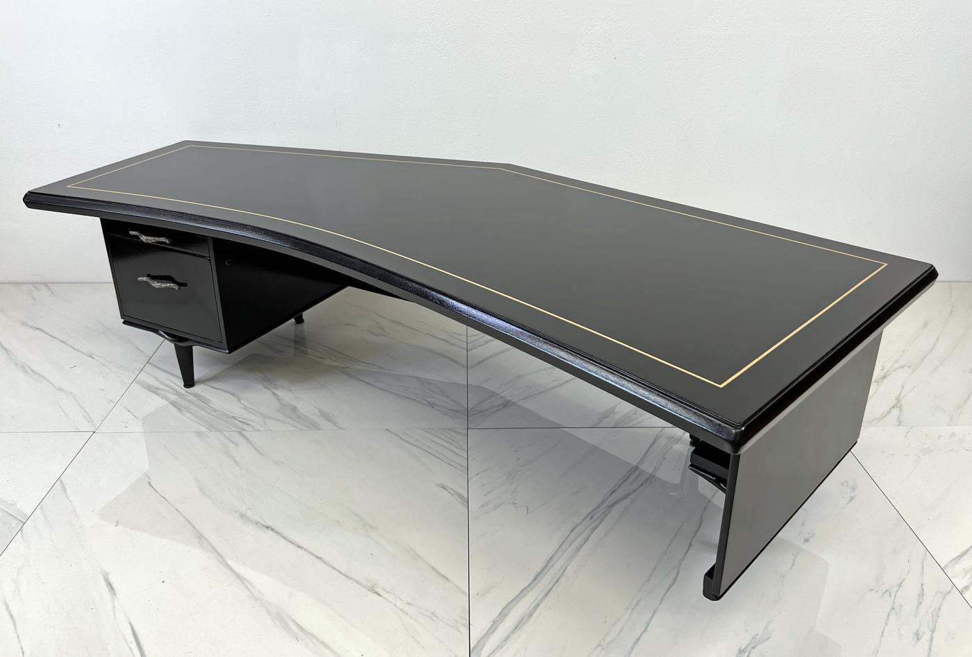 Monumental Monteverdi Young Boomerang Desk, Gilded and Ebonized, 1960's