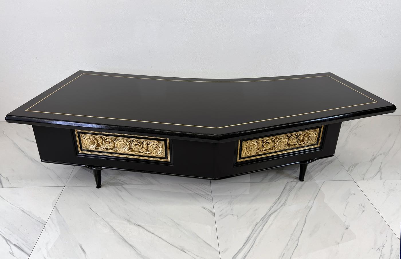 Monumental Monteverdi Young Boomerang Desk, Gilded and Ebonized, 1960's