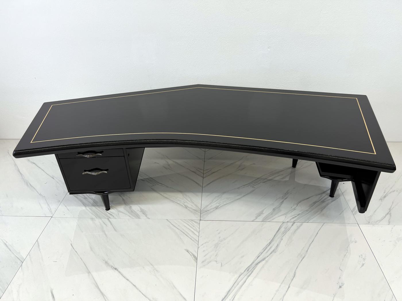 Monumental Monteverdi Young Boomerang Desk, Gilded and Ebonized, 1960's