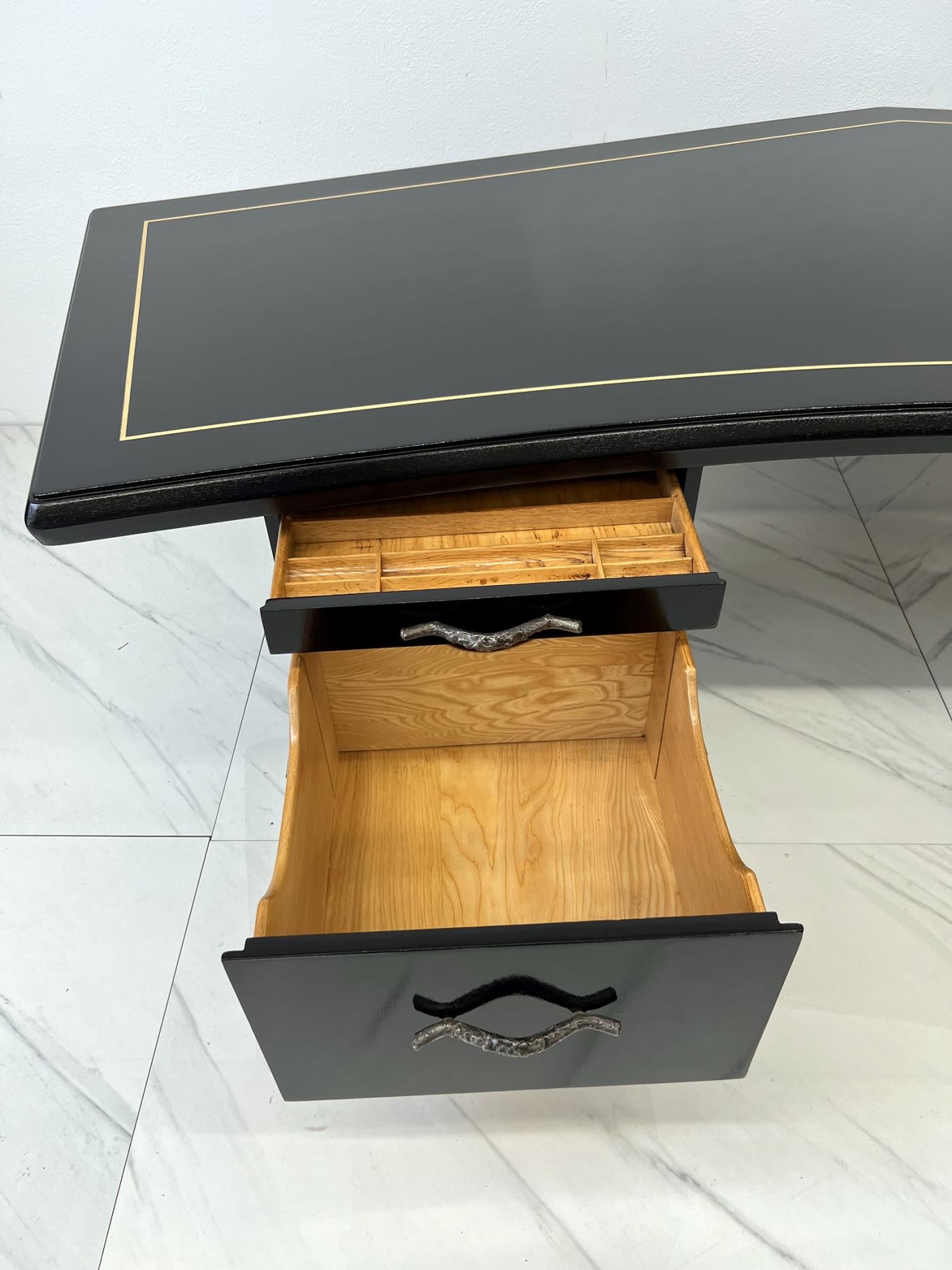 Monumental Monteverdi Young Boomerang Desk, Gilded and Ebonized, 1960's