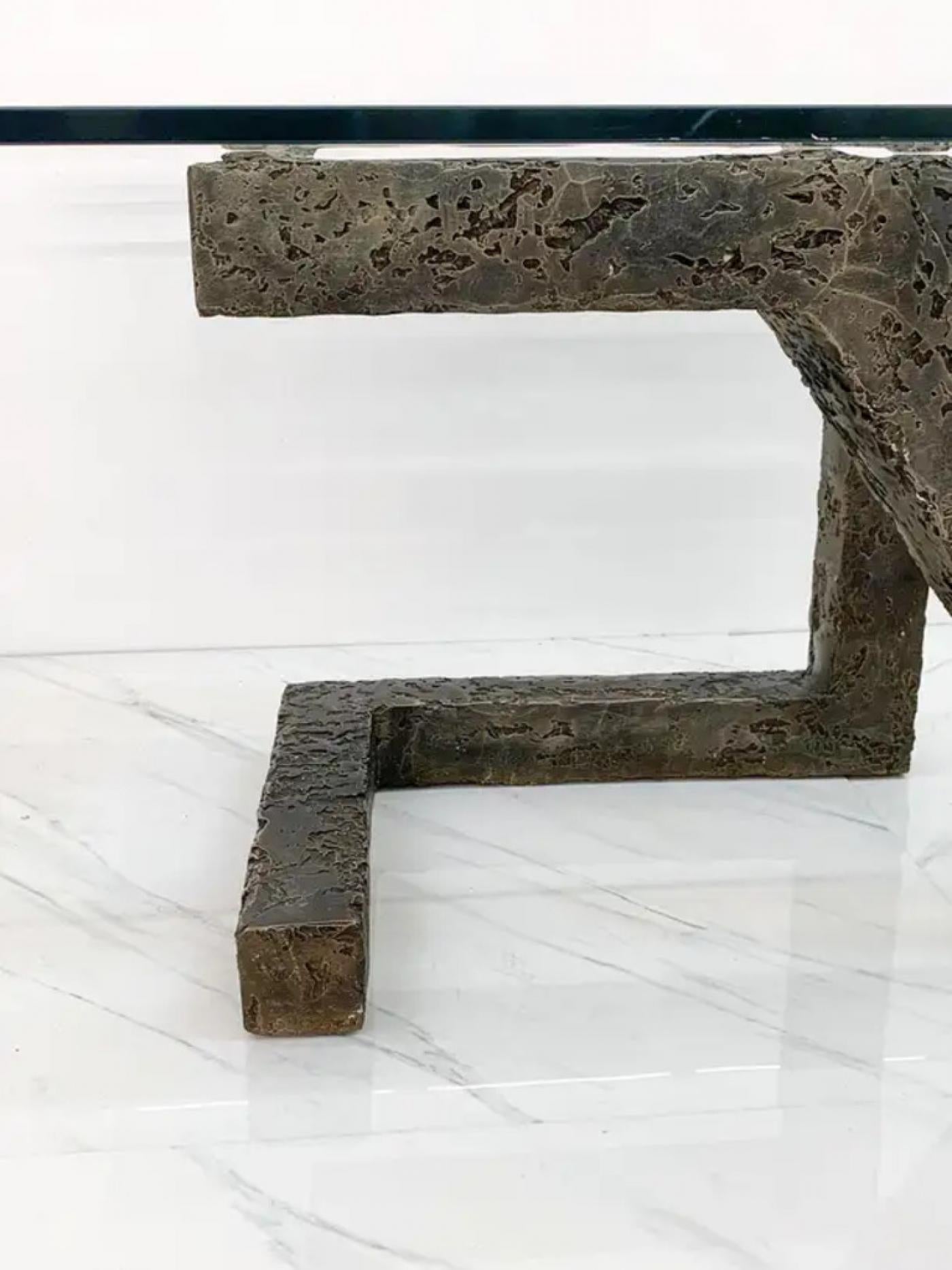 Brutalist Cast Metal Geometric Dining Table in the Manner of Paul Evans