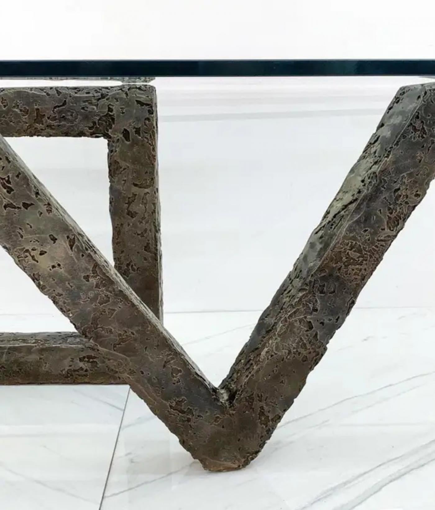 Brutalist Cast Metal Geometric Dining Table in the Manner of Paul Evans