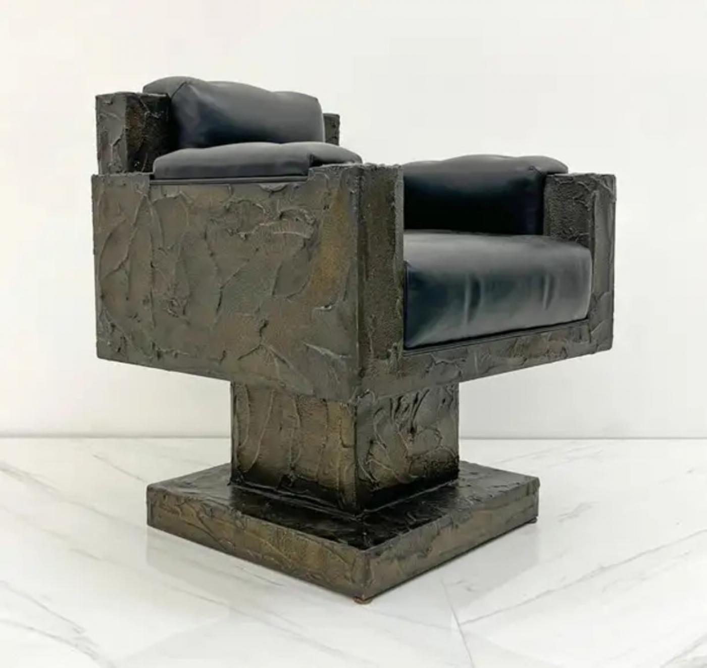 Early Paul Evans Sculpted Bronze Throne Chair, Signed and Dated, 1969