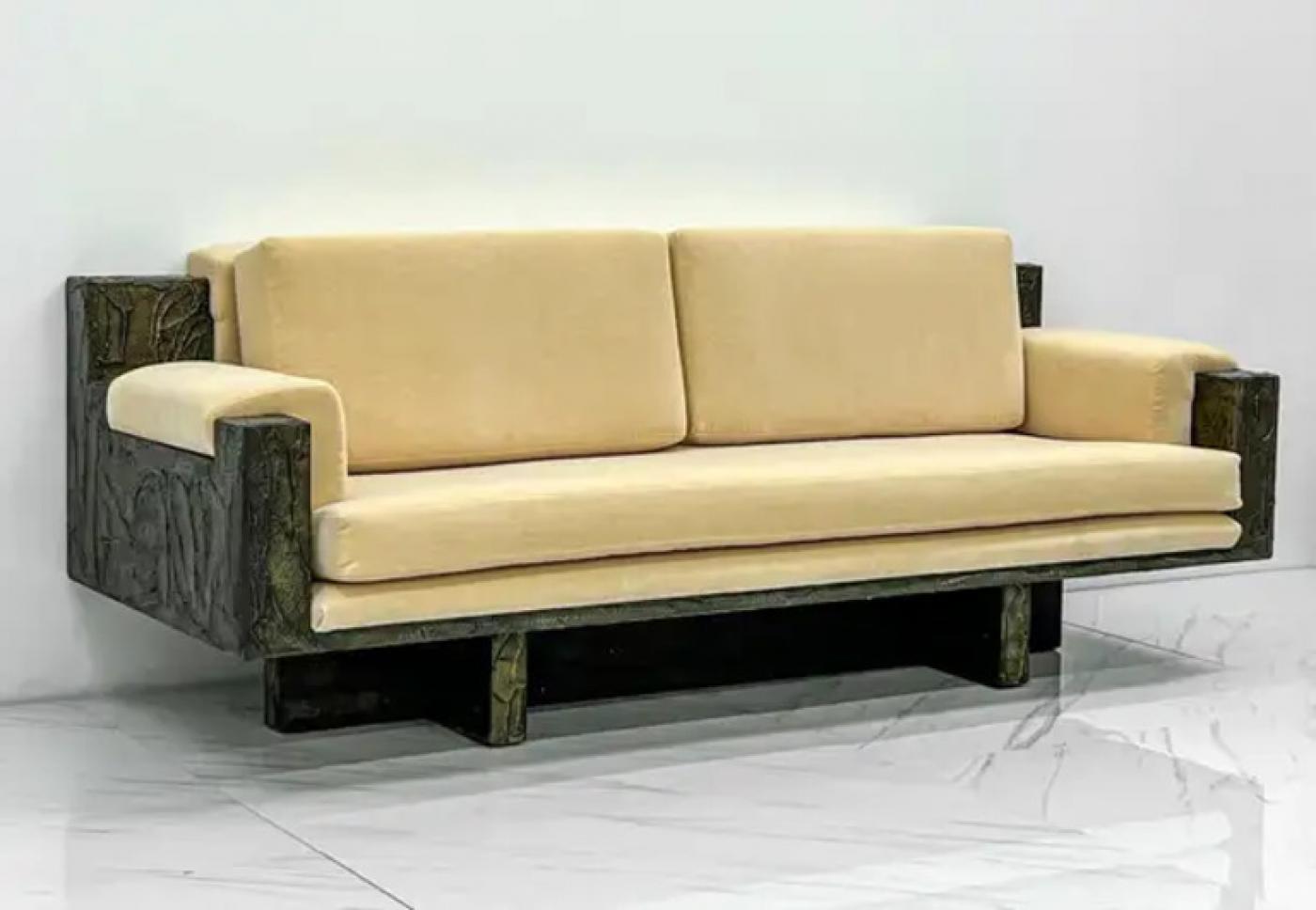 Important Paul Evans Studio Sculpted Bronze and Resin Sofa, Signed, 1971