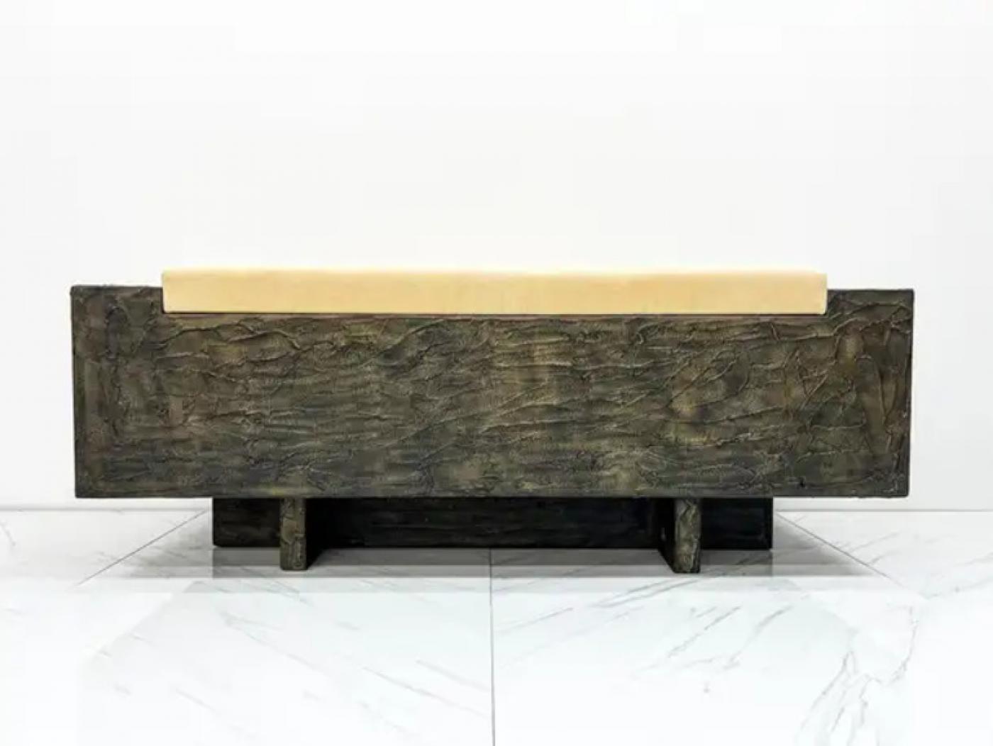 Important Paul Evans Studio Sculpted Bronze and Resin Sofa, Signed, 1971