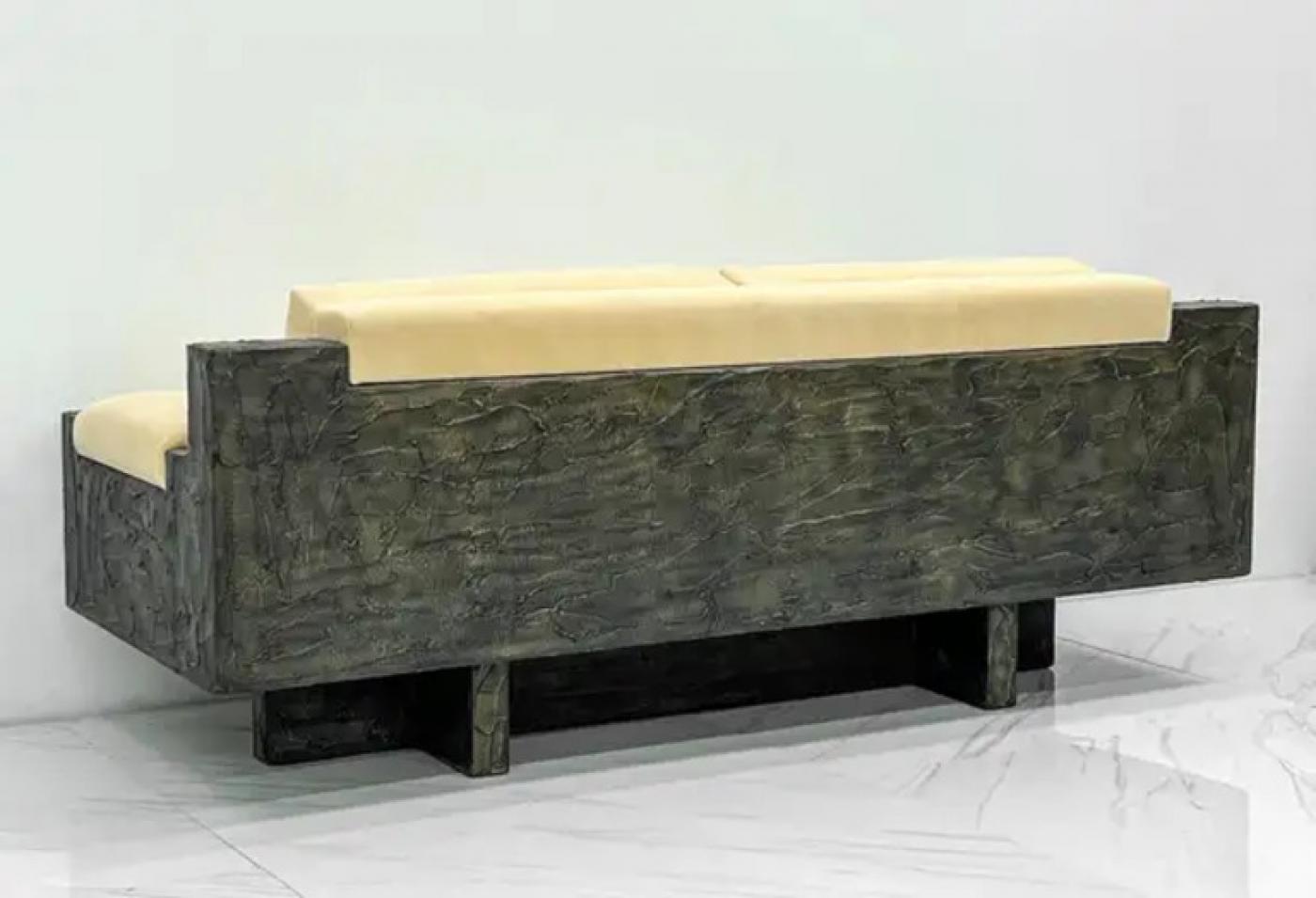 Important Paul Evans Studio Sculpted Bronze and Resin Sofa, Signed, 1971