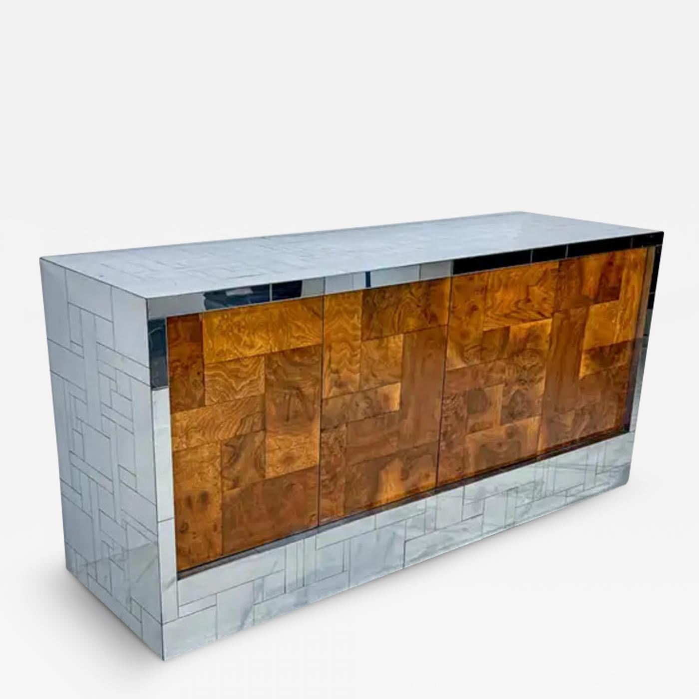 Paul Evans Burl and Chrome Cityscape Credenza, Directional, Signed, 1970s