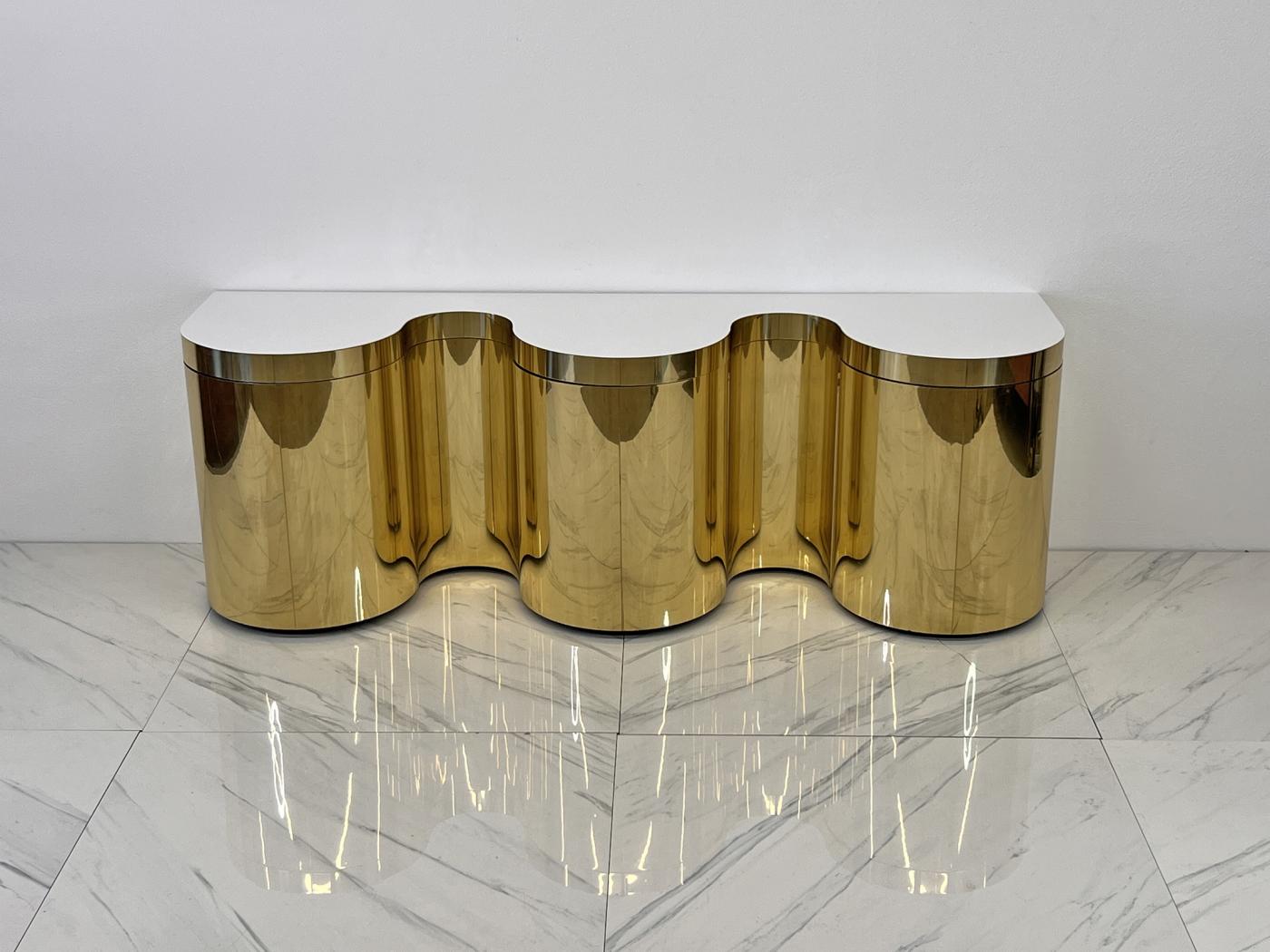 Rare Paul Evans, Cylindrical Console, Wavy Front Credenza C. 1980's