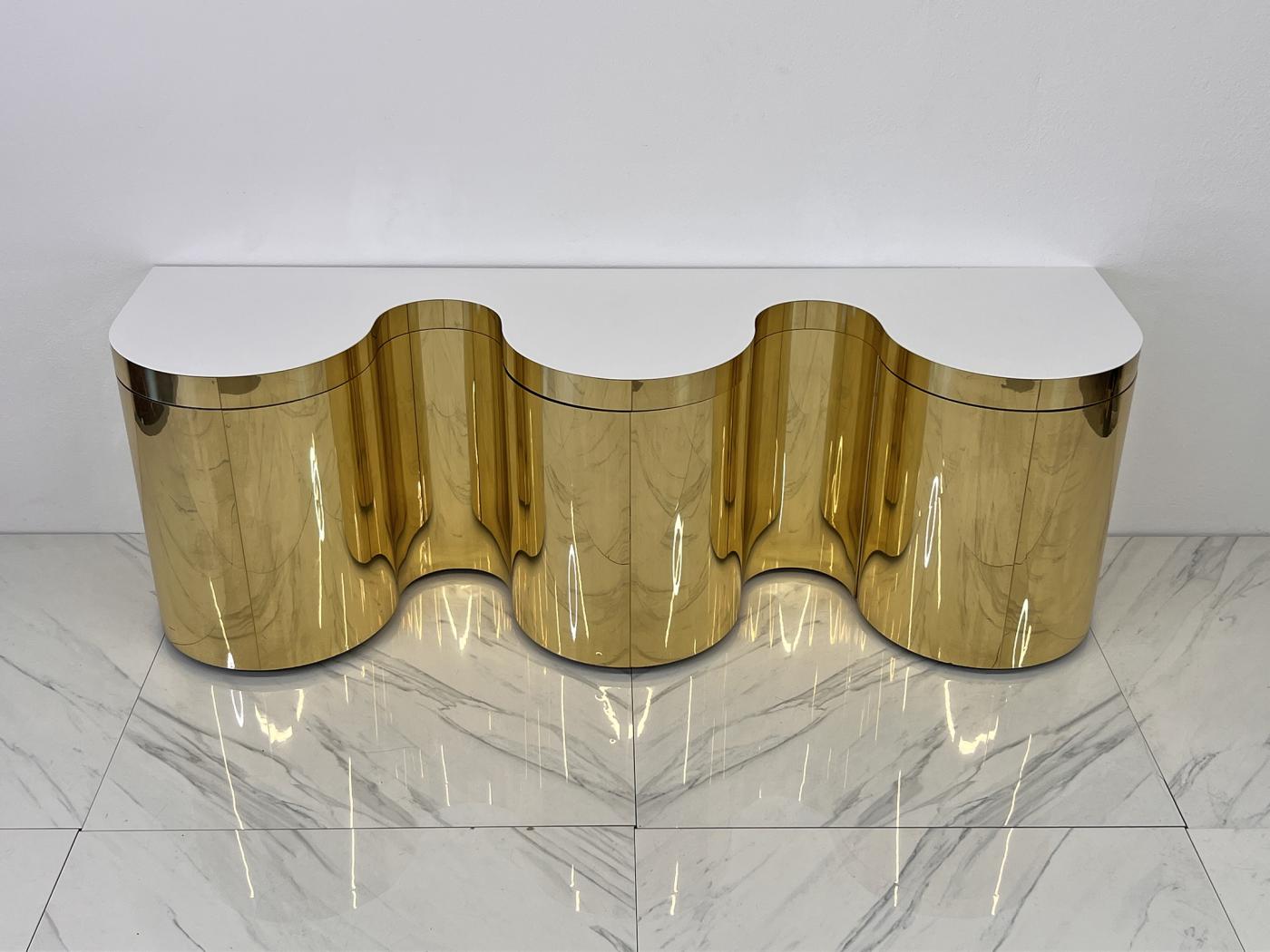 Rare Paul Evans, Cylindrical Console, Wavy Front Credenza C. 1980's