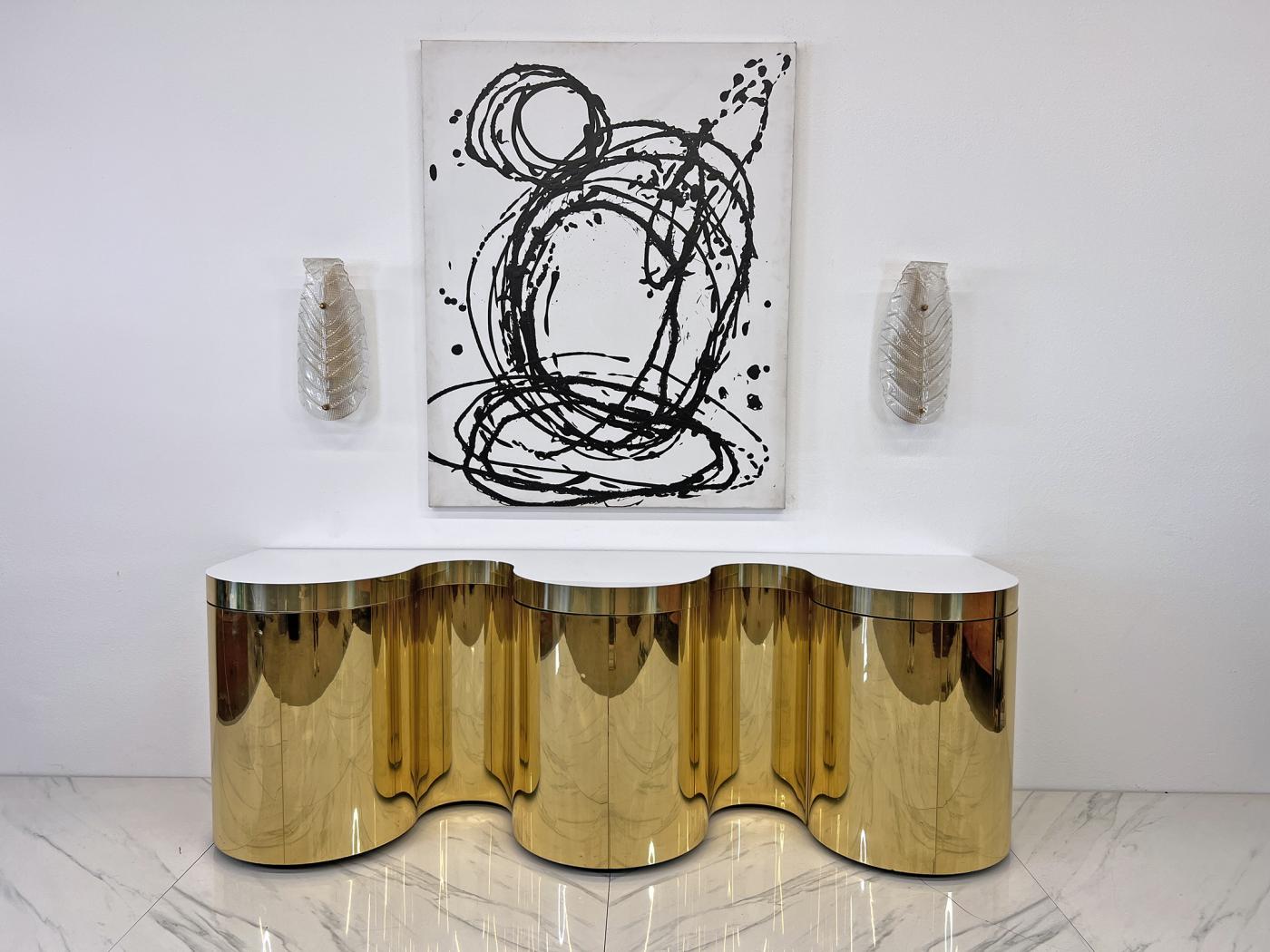 Rare Paul Evans, Cylindrical Console, Wavy Front Credenza C. 1980's