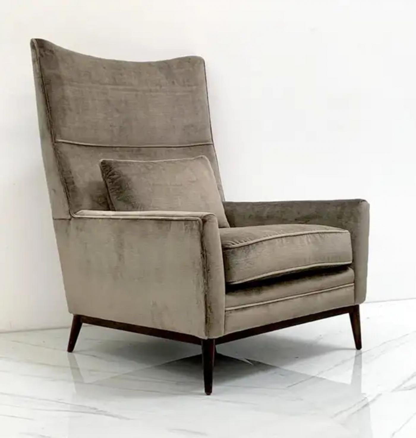 Paul McCobb for Directional 314 Model High Back Lounge Chair in Grey Velvet