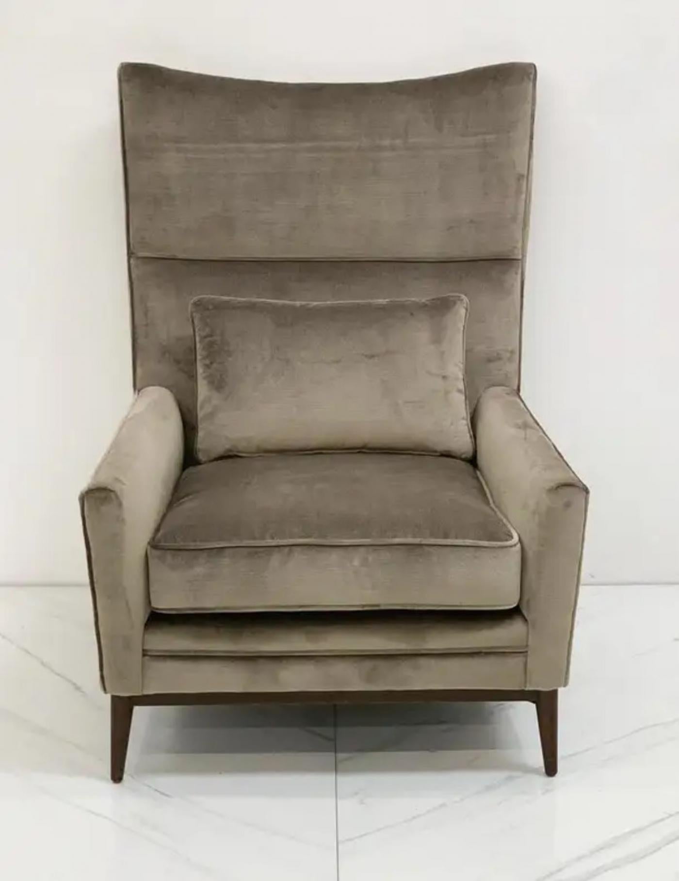 Paul McCobb for Directional 314 Model High Back Lounge Chair in Grey Velvet