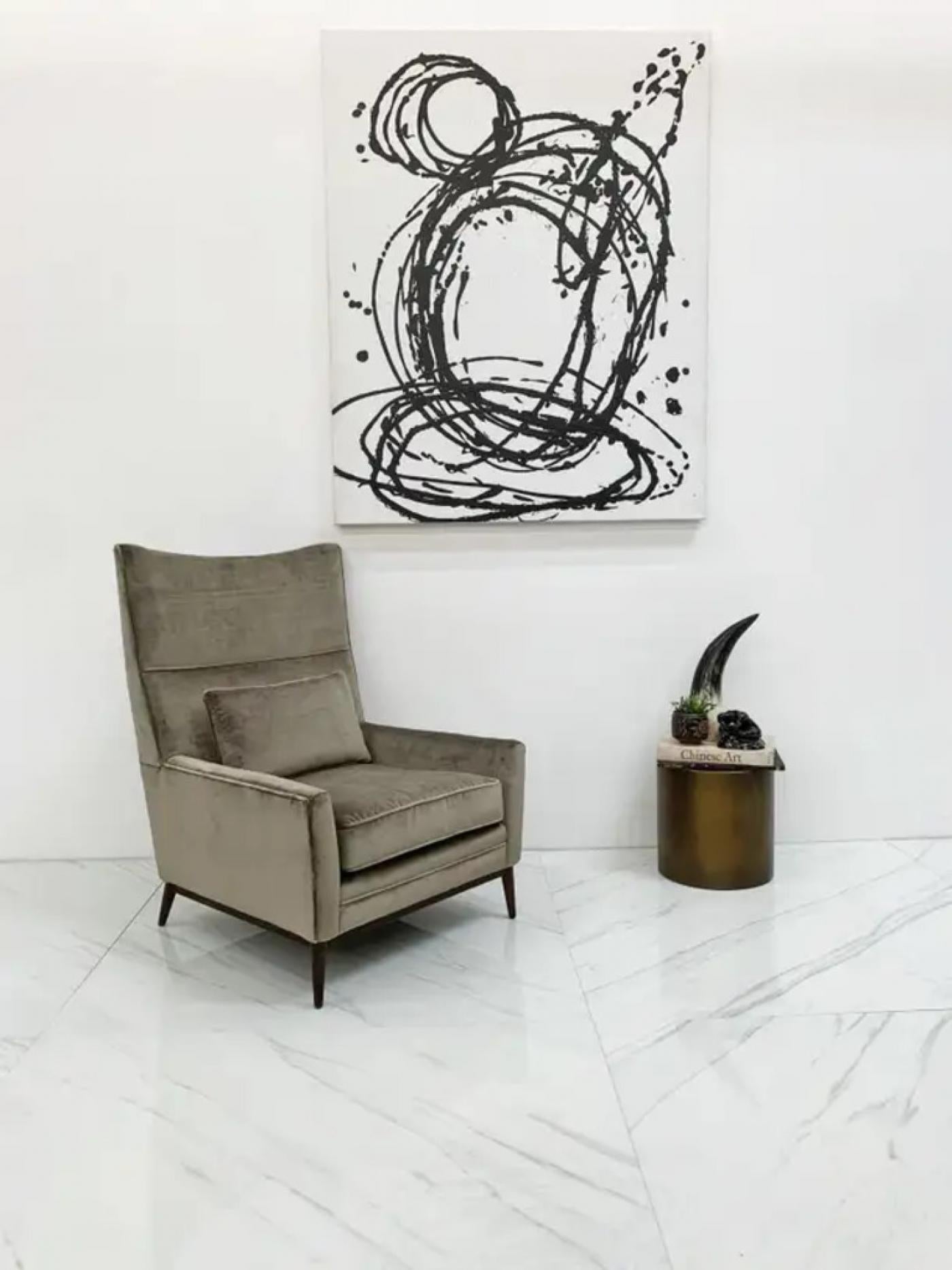 Paul McCobb for Directional 314 Model High Back Lounge Chair in Grey Velvet