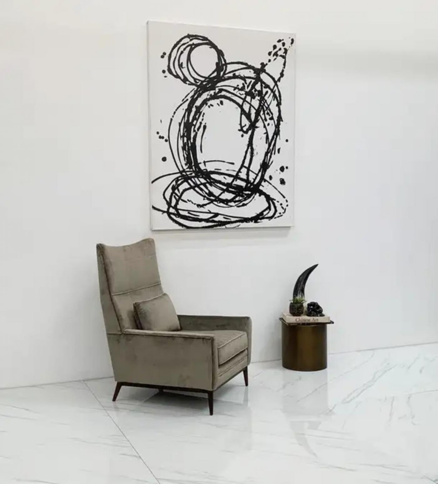 Paul McCobb for Directional 314 Model High Back Lounge Chair in Grey Velvet