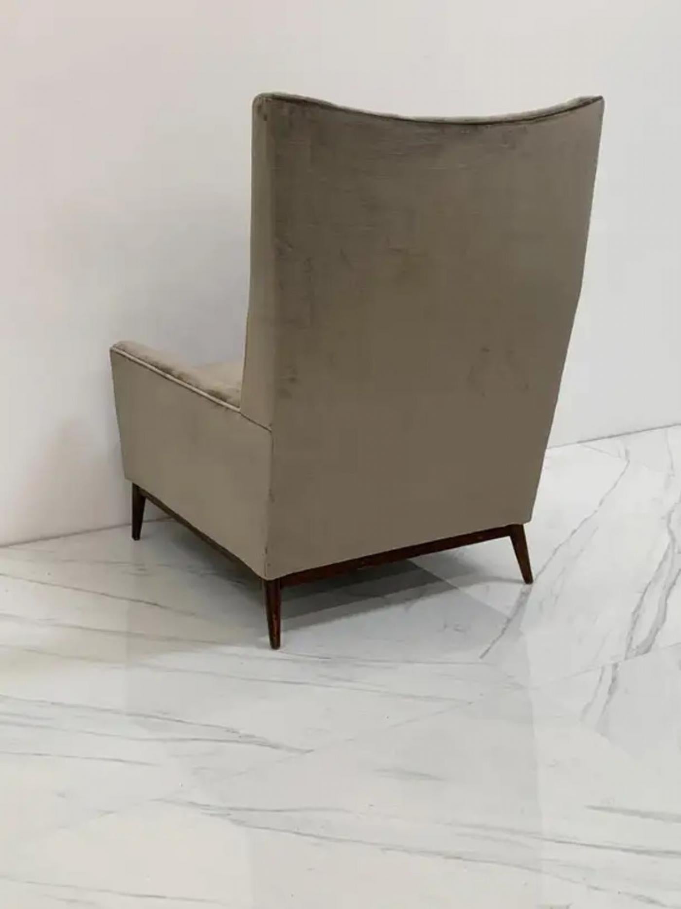 Paul McCobb for Directional 314 Model High Back Lounge Chair in Grey Velvet