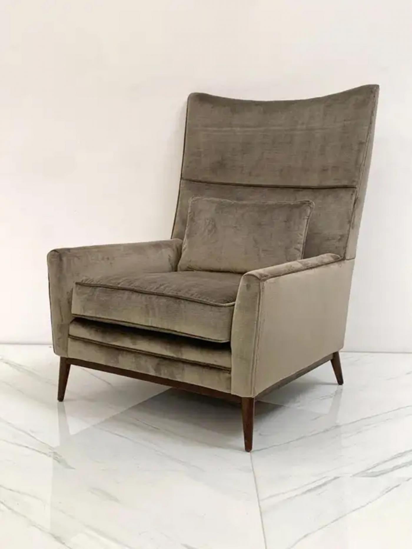 Paul McCobb for Directional 314 Model High Back Lounge Chair in Grey Velvet