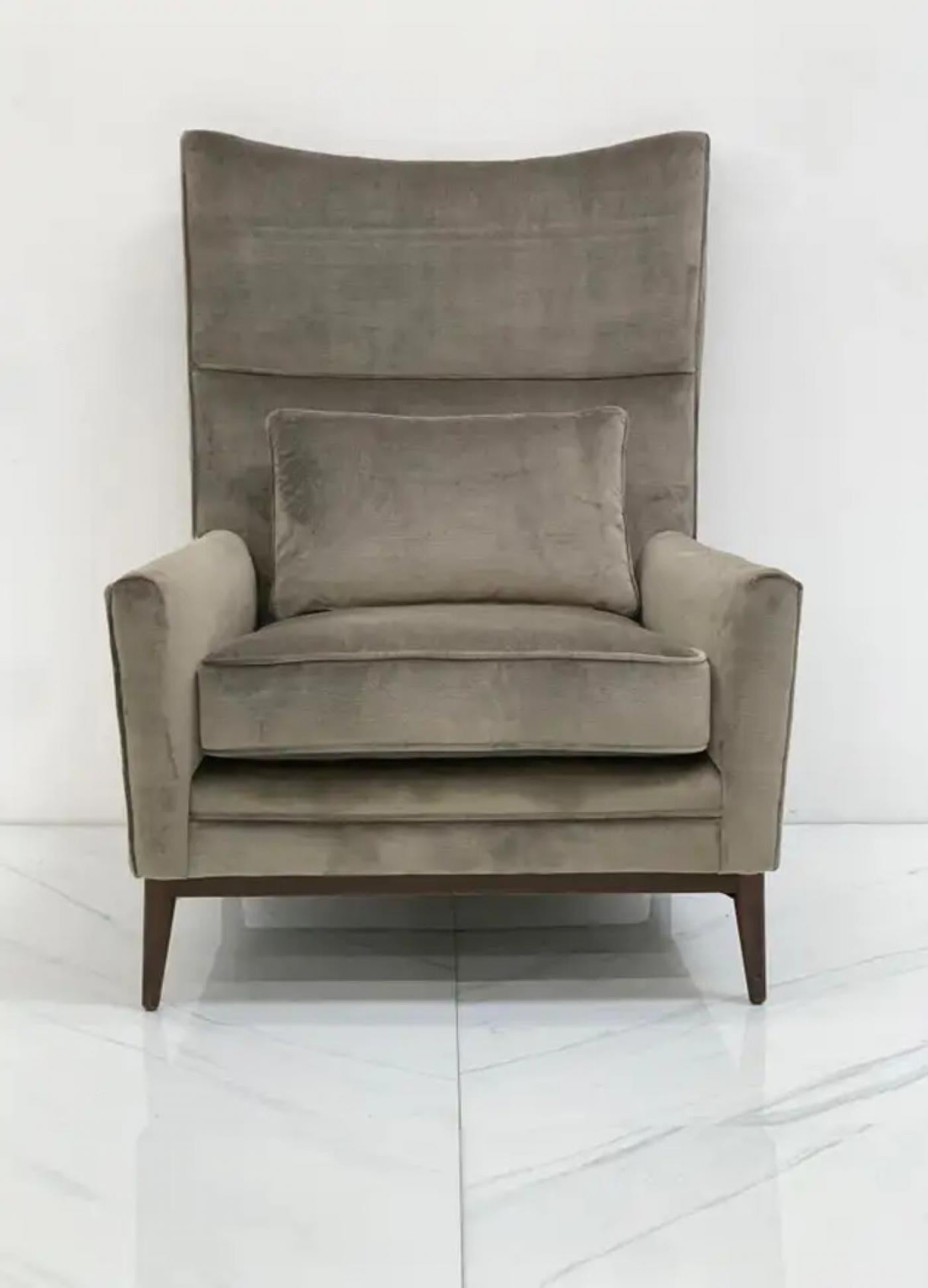 Paul McCobb for Directional 314 Model High Back Lounge Chair in Grey Velvet
