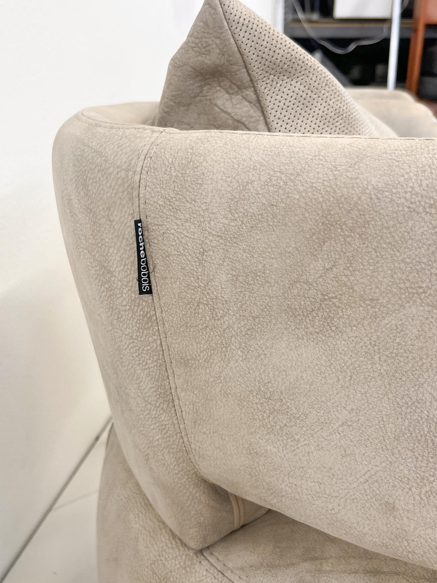 Roche Bobois Leather Curl Swivel Lounge Chairs, A Pair