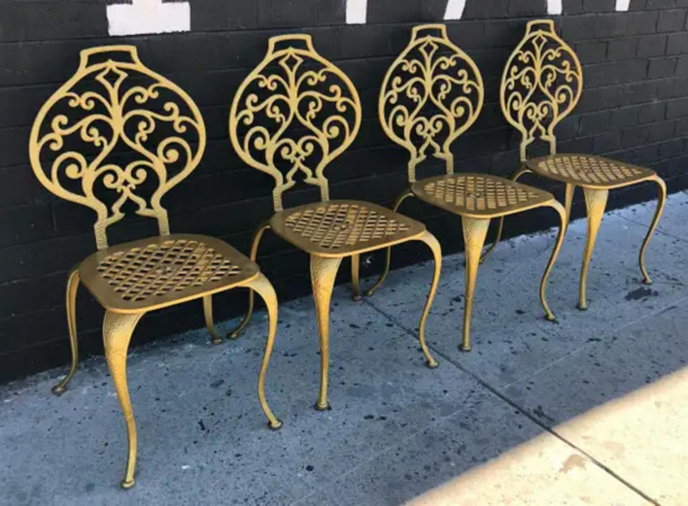 Set of 4 Gold Leafed Thinline Mfg Dining Chairs