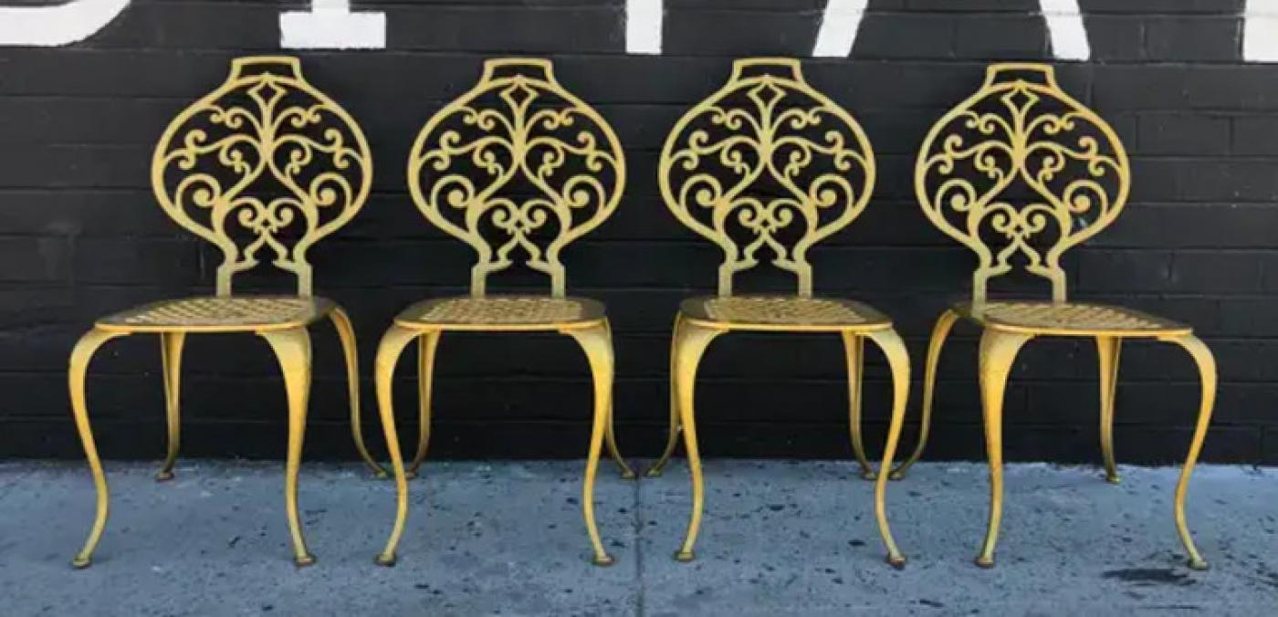 Set of 4 Gold Leafed Thinline Mfg Dining Chairs