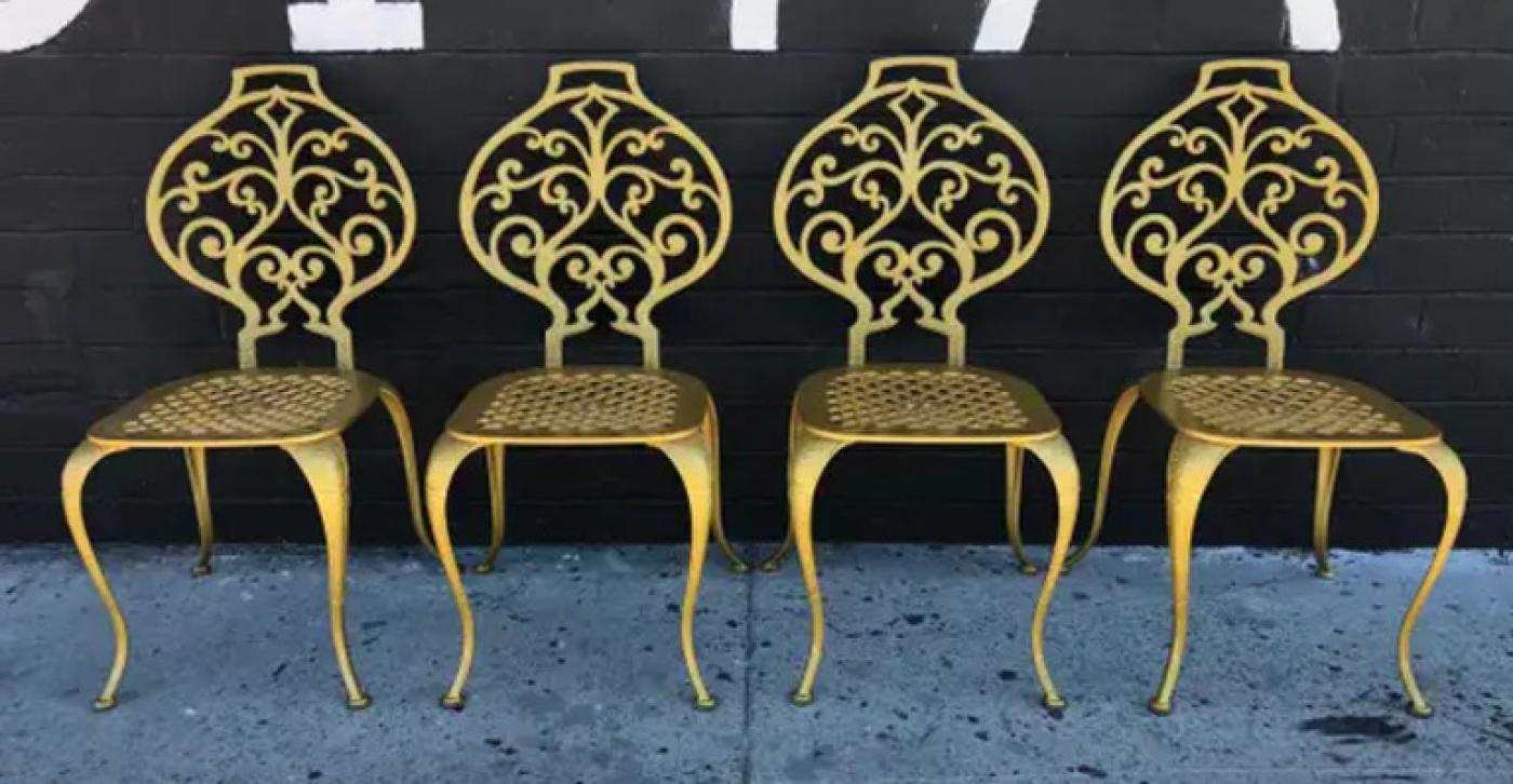 Set of 4 Gold Leafed Thinline Mfg Dining Chairs