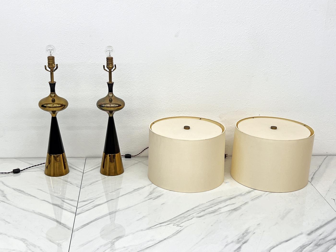 Tony Paul for Westwood Brass & Ebonized Walnut Table Lamps, A Pair, 1950s