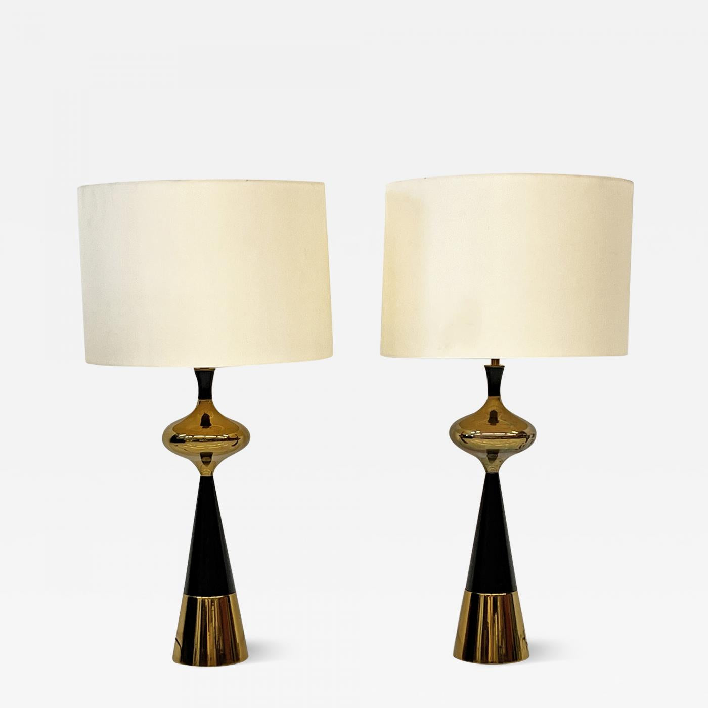 Tony Paul for Westwood Brass & Ebonized Walnut Table Lamps, A Pair, 1950s