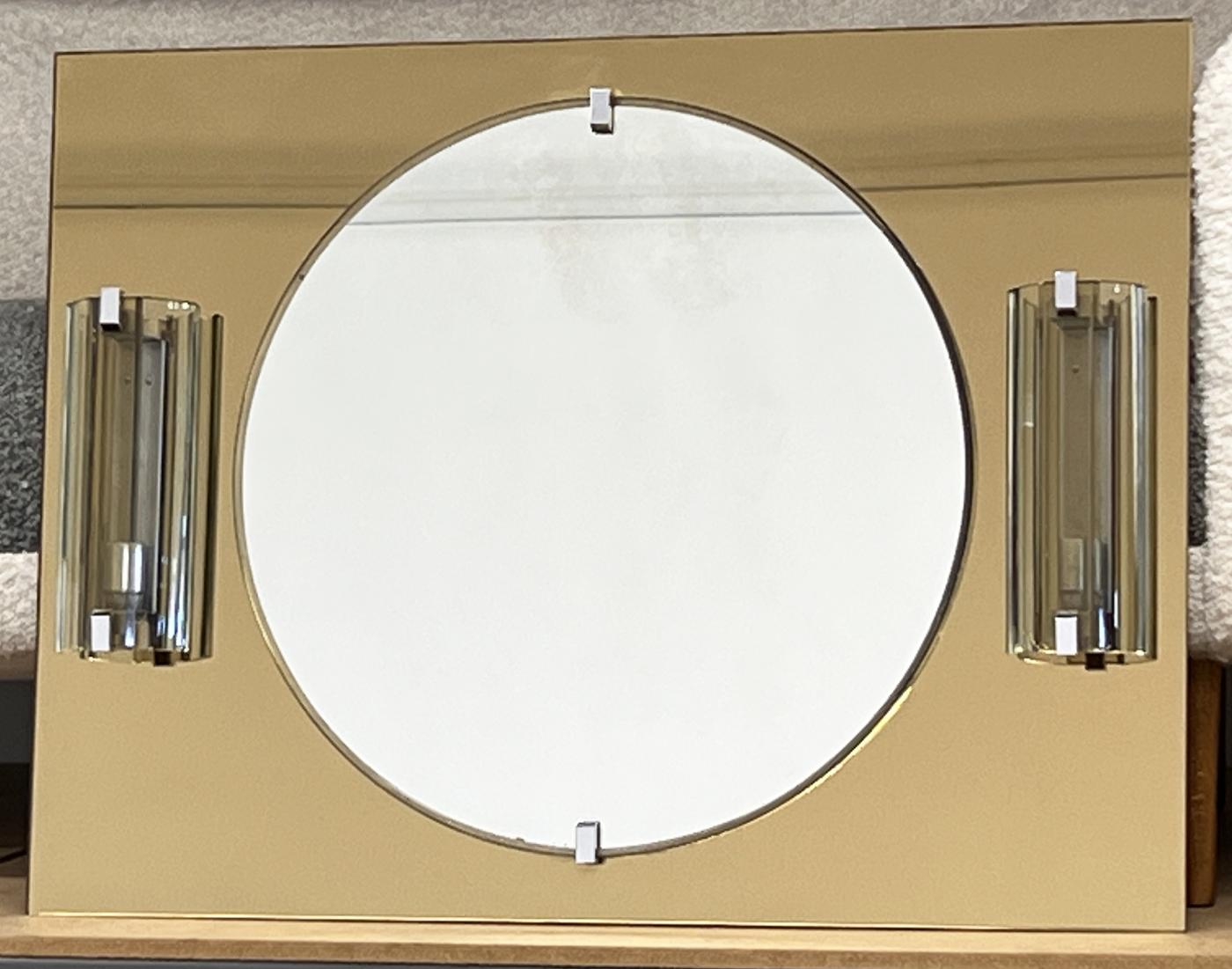 Italian Vanity or Entryway Mirror With Murano Sconces, 1960's, Veca