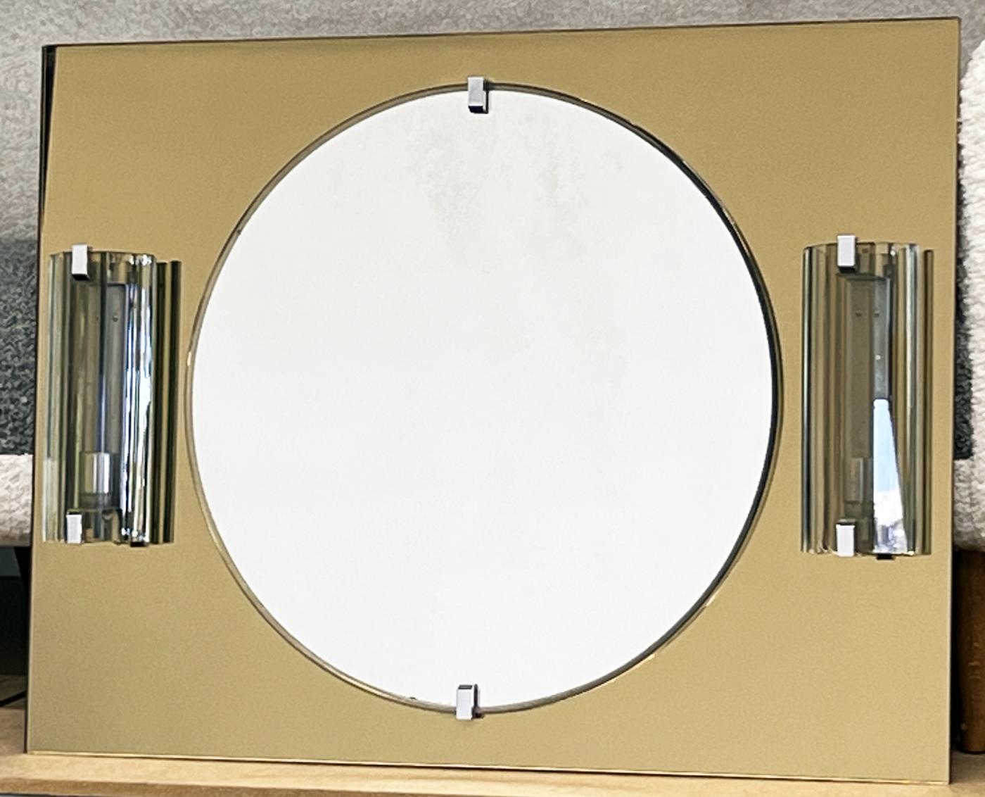Italian Vanity or Entryway Mirror With Murano Sconces, 1960's, Veca