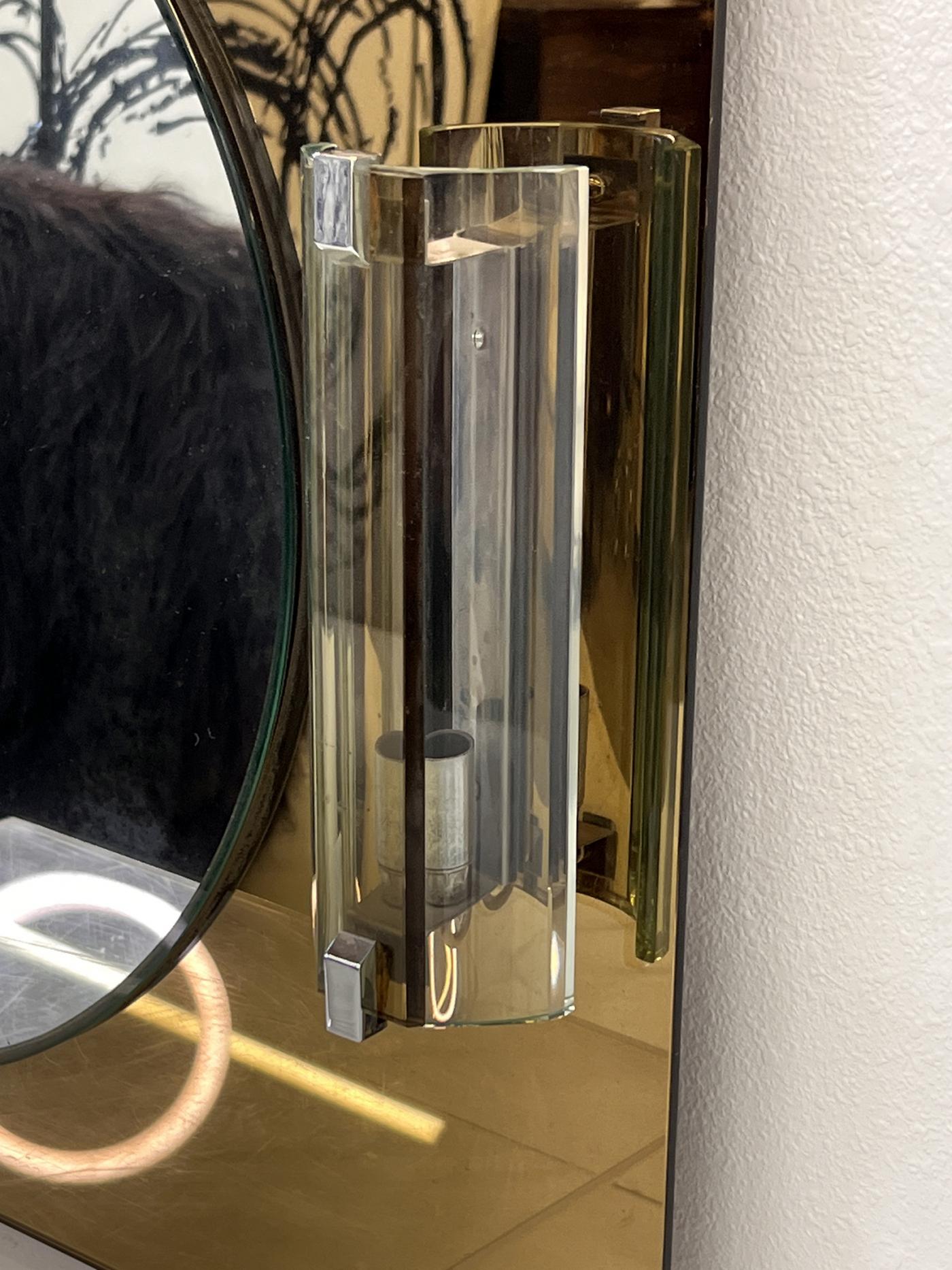 Italian Vanity or Entryway Mirror With Murano Sconces, 1960's, Veca