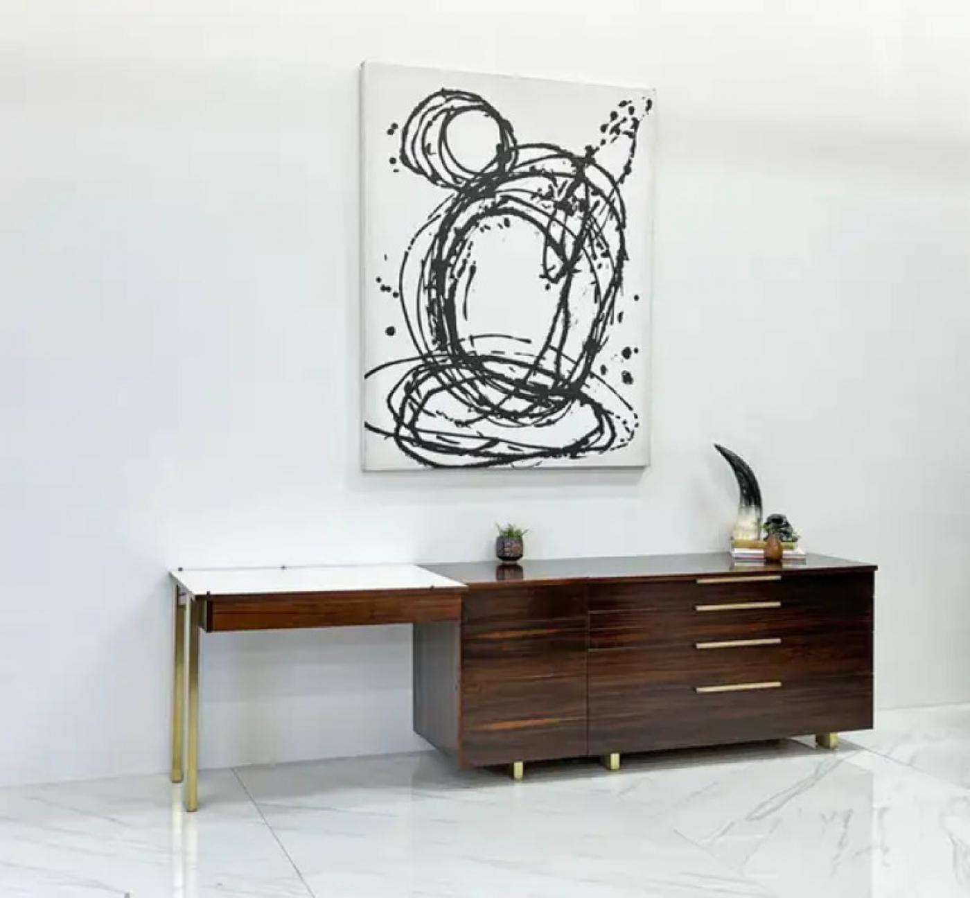 Important Vladimir Kagan Rosewood Brass Dresser, Desk Unit, 1950s