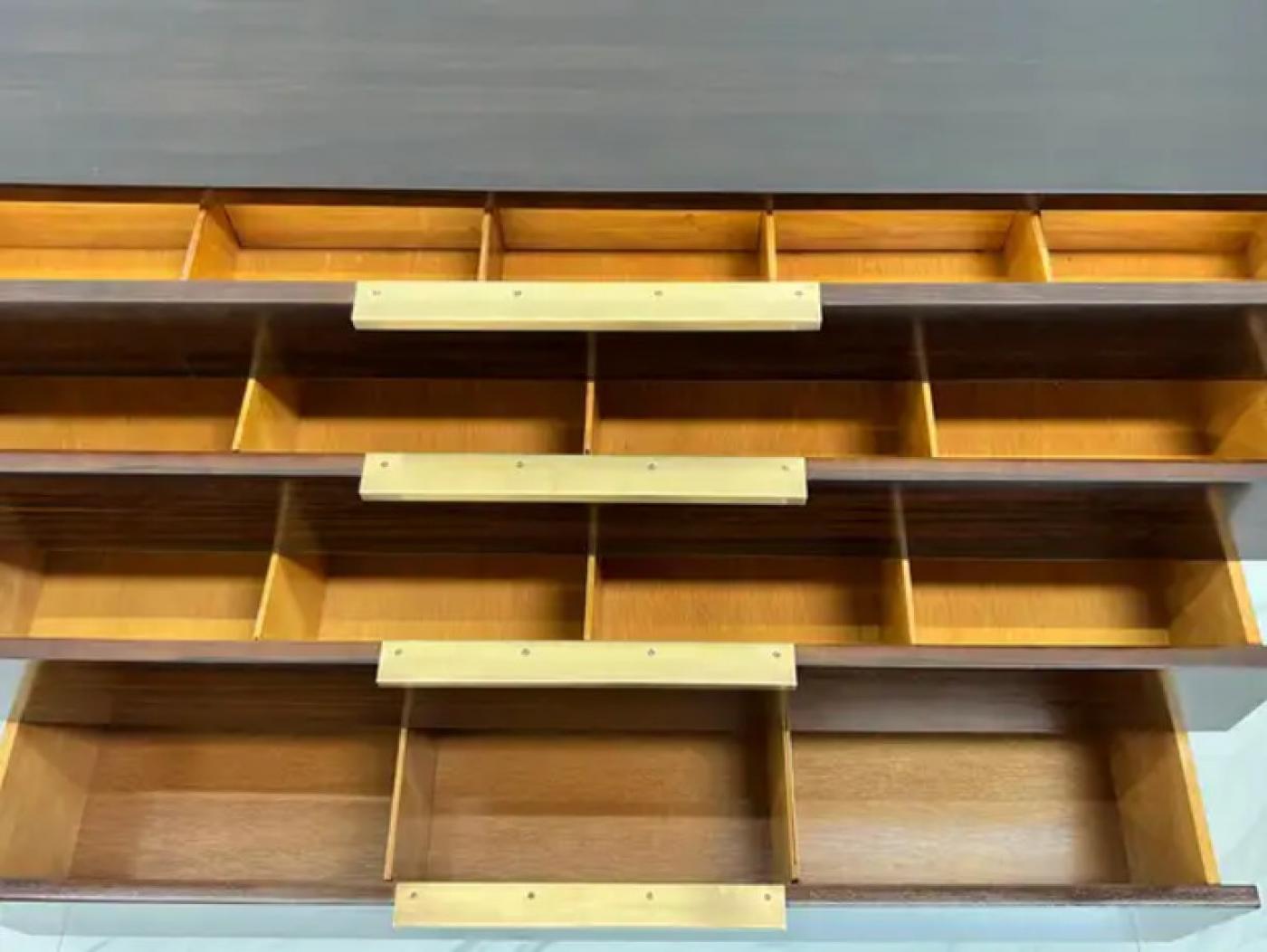Important Vladimir Kagan Rosewood Brass Dresser, Desk Unit, 1950s