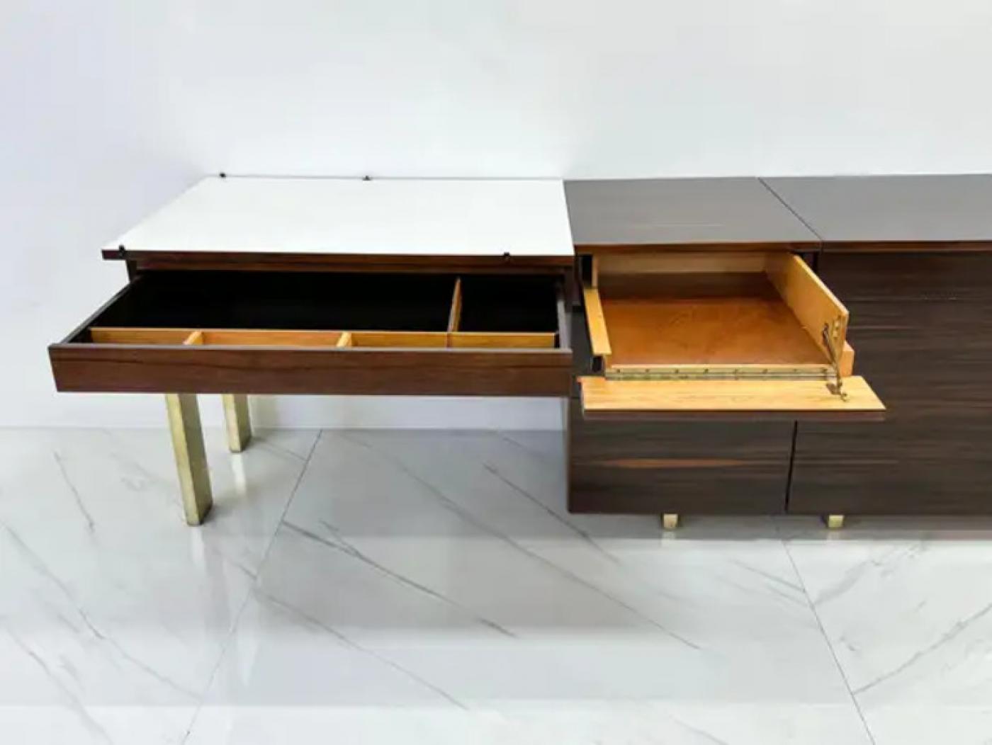 Important Vladimir Kagan Rosewood Brass Dresser, Desk Unit, 1950s