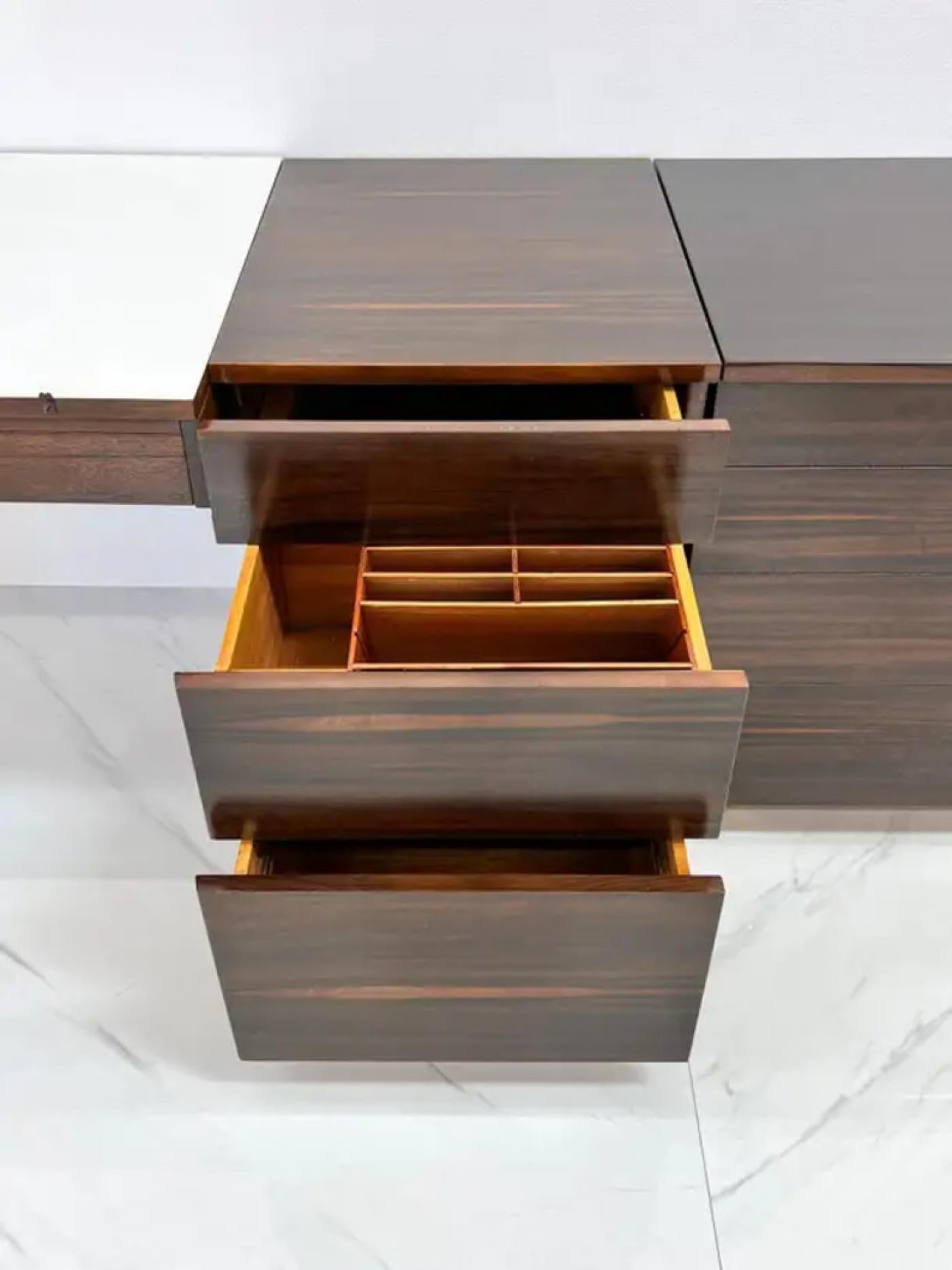 Important Vladimir Kagan Rosewood Brass Dresser, Desk Unit, 1950s
