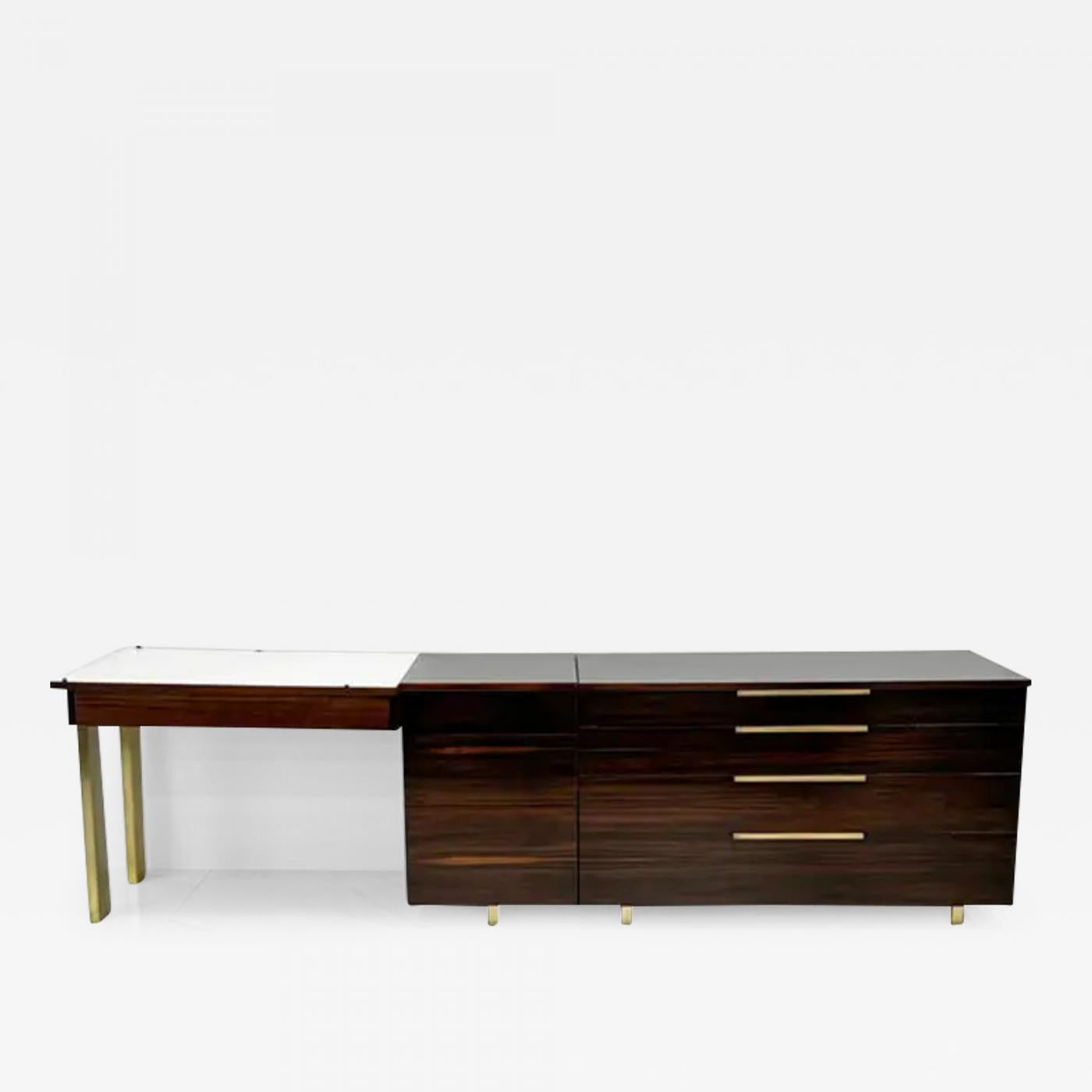 Important Vladimir Kagan Rosewood Brass Dresser, Desk Unit, 1950s
