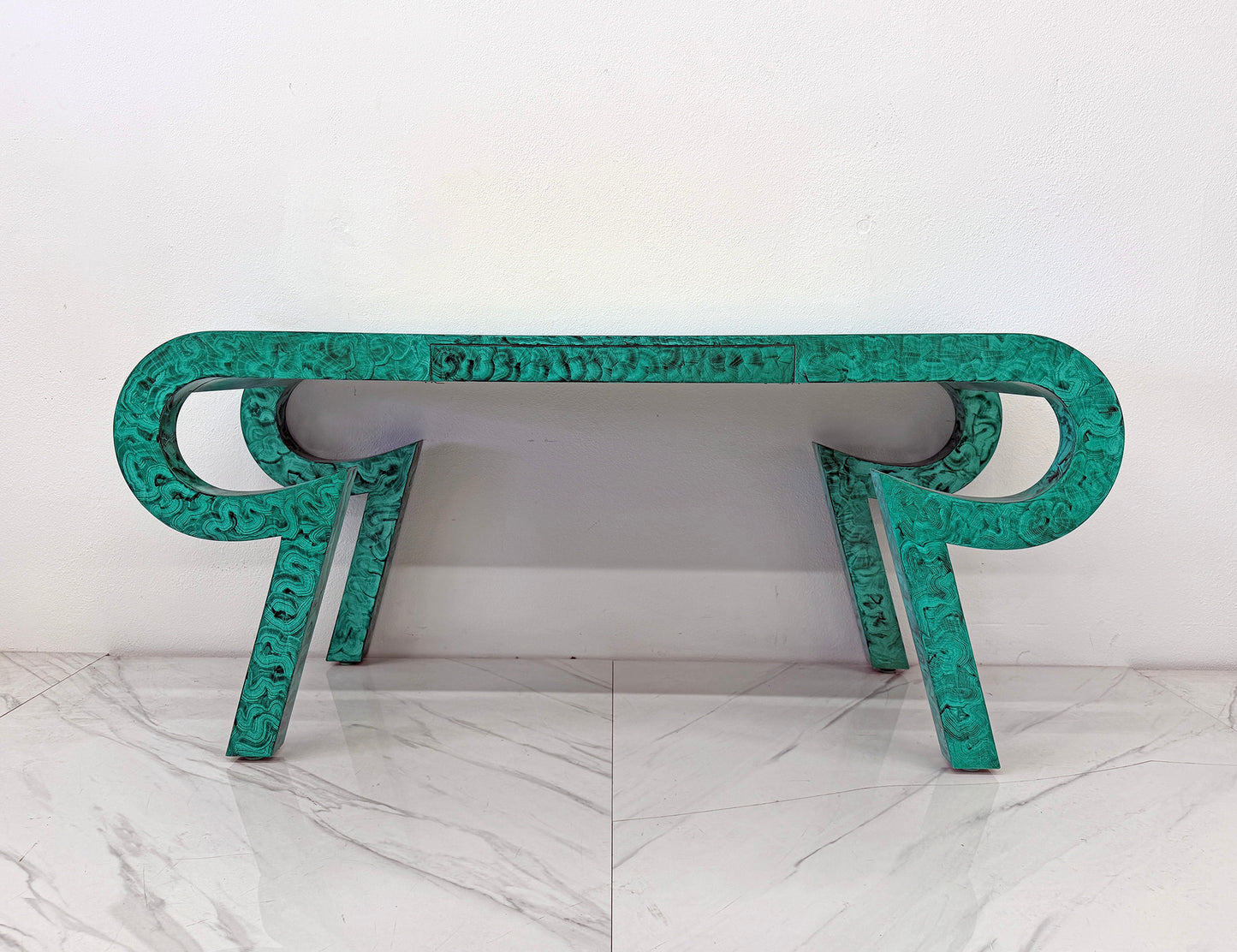 Hand Painted Faux Malachite Console / Desk, Alessandro, Baker, 1980's