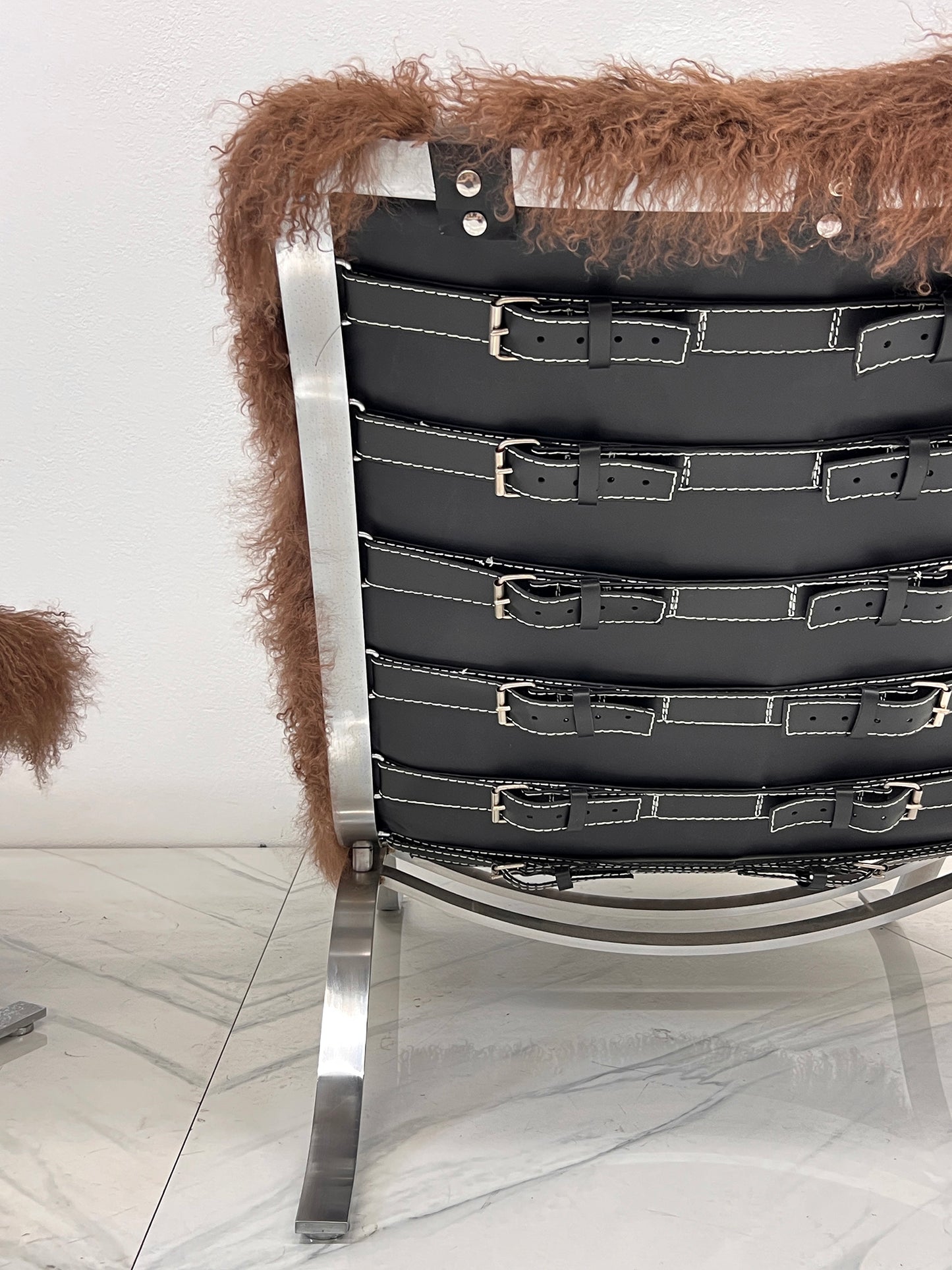 Arne Norell Ari Chair + Ottoman in Chocolate Mongolian Sheepskin, 1970's, Sweden