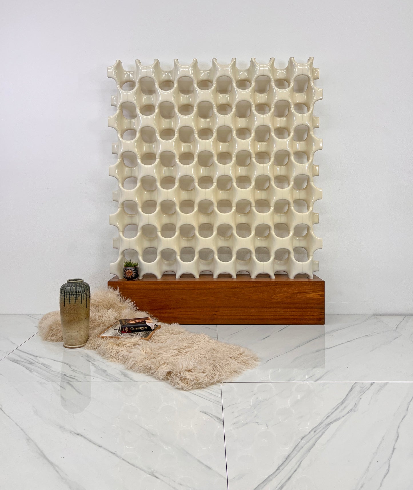 Patinated Sculpta-Grille Bones Screen on Walnut Base by Richard Harvey, 1960s