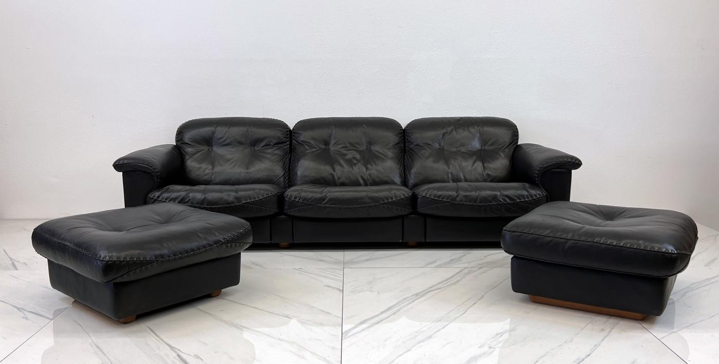 De Sede DS-101 James Bond Reclining Leather 3 Seat Sofa With 2 Ottomans