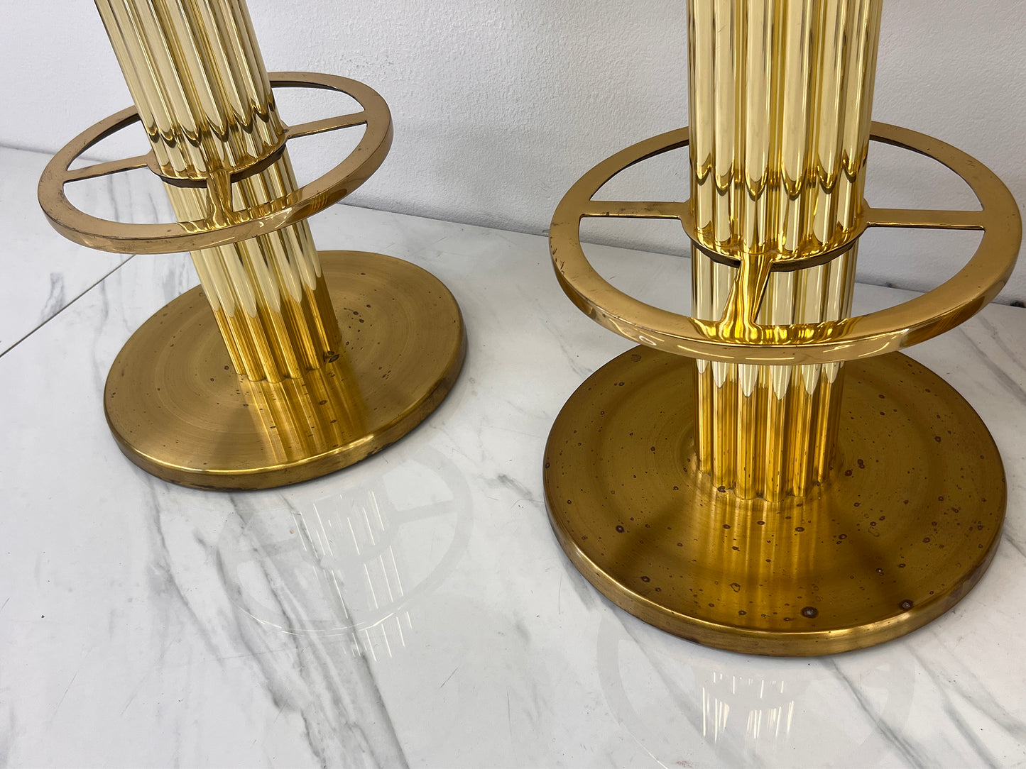 Designs For Leisure set of 4 Brass Barstools, Ivory Boucle, Signed, 1987