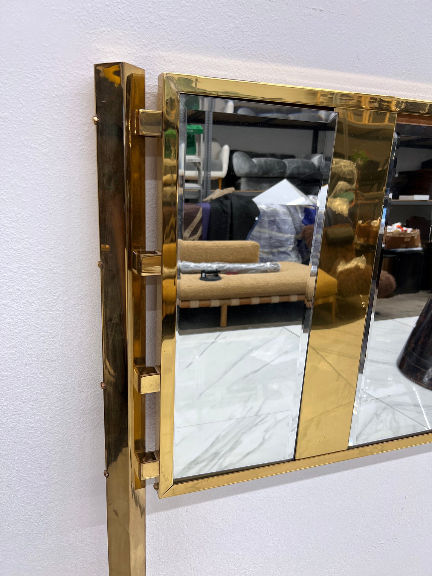 Brass and Mirrored Ello Queen Headboard, 1980's