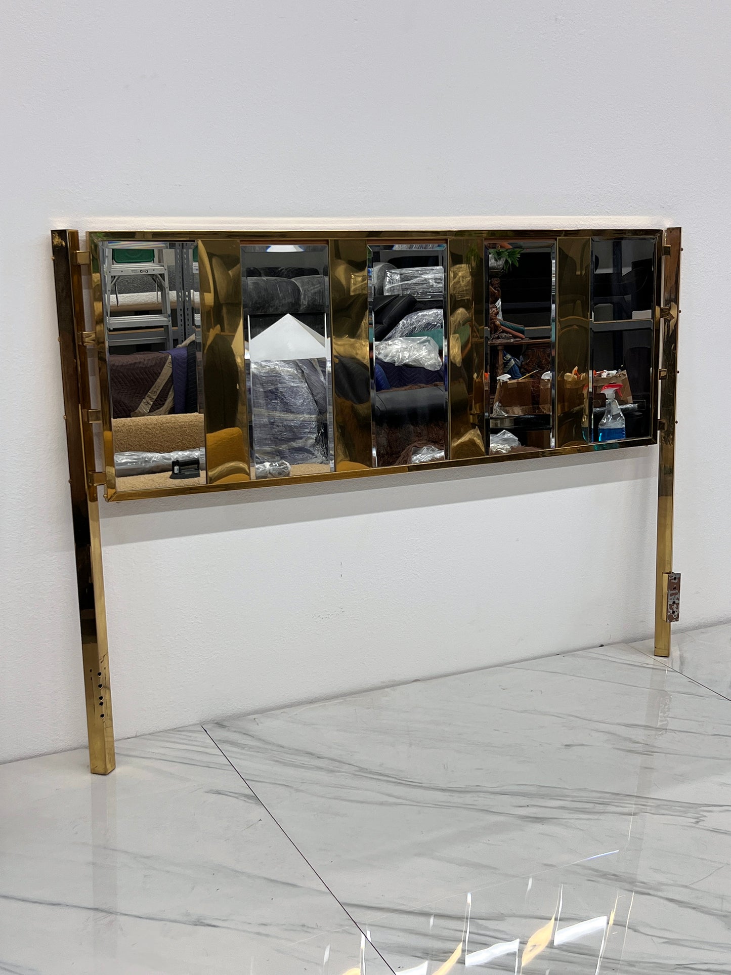 Brass and Mirrored Ello Queen Headboard, 1980's