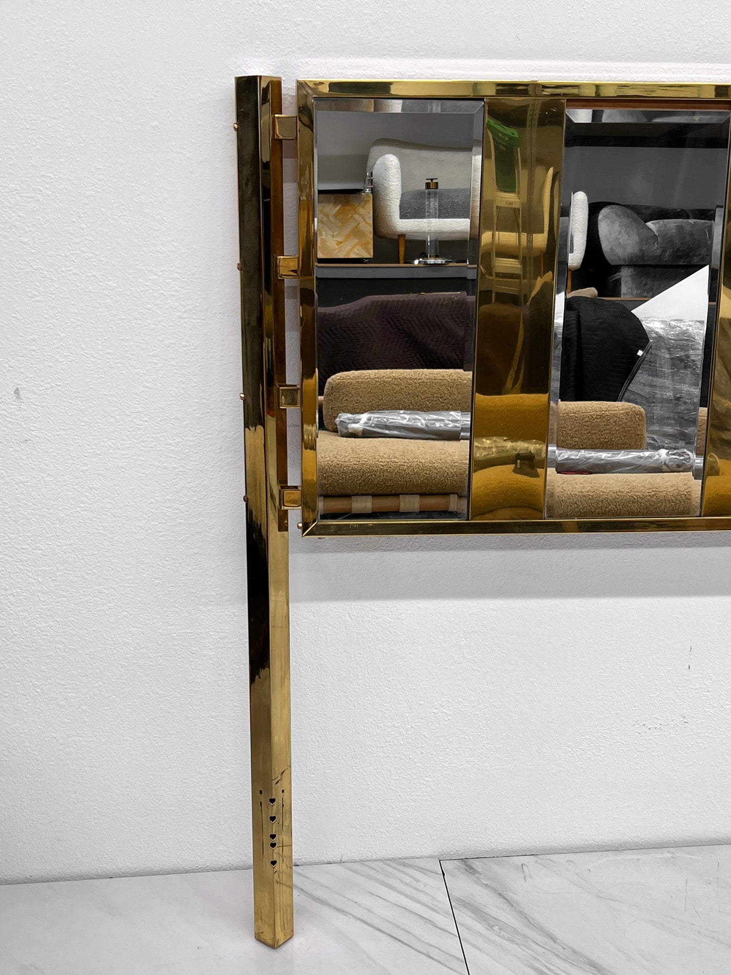 Brass and Mirrored Ello Queen Headboard, 1980's