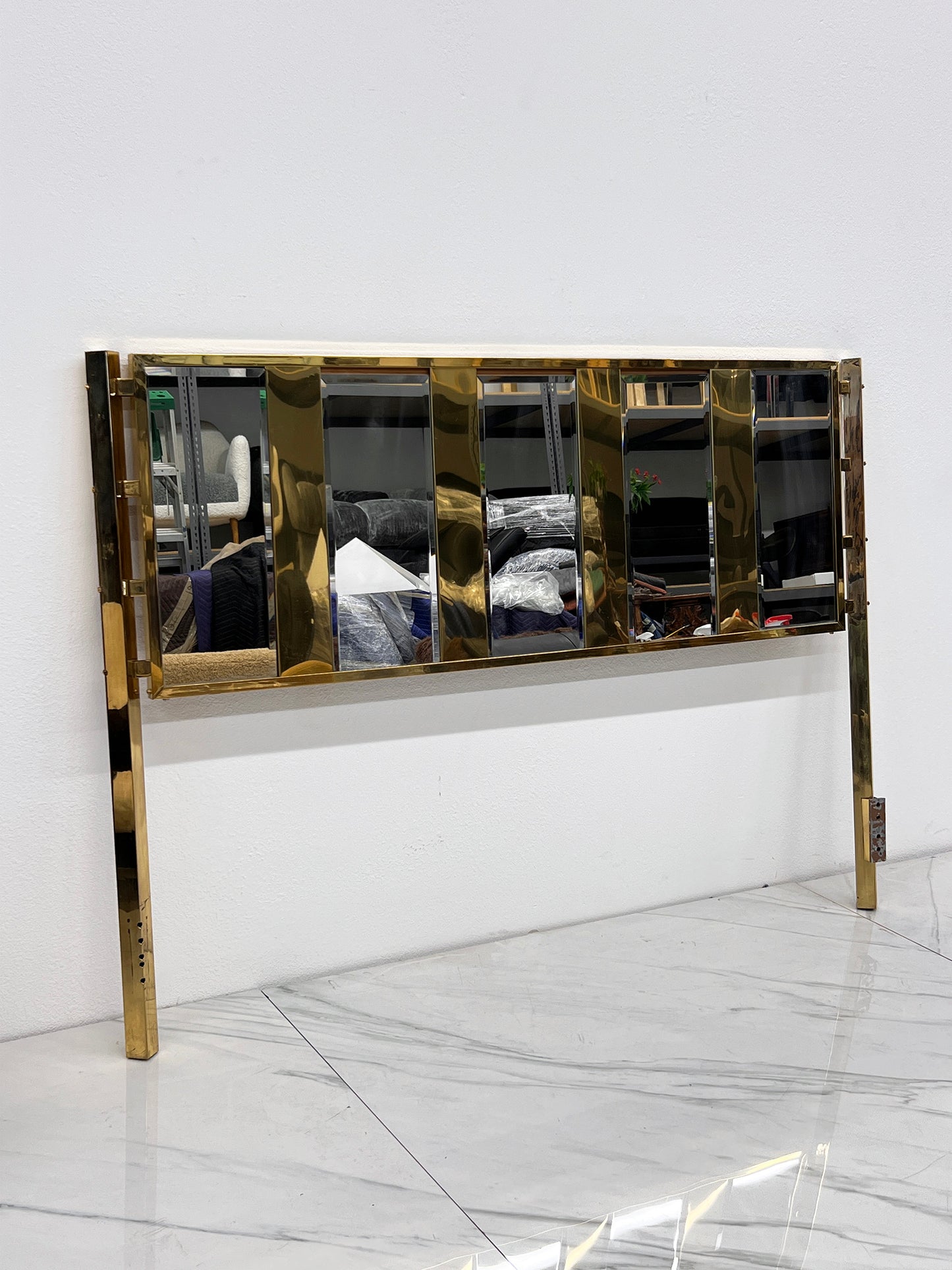 Brass and Mirrored Ello Queen Headboard, 1980's