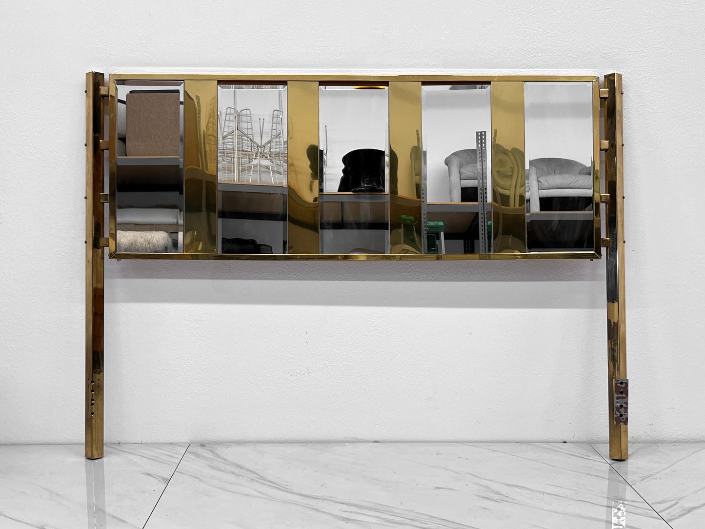 Brass and Mirrored Ello Queen Headboard, 1980's