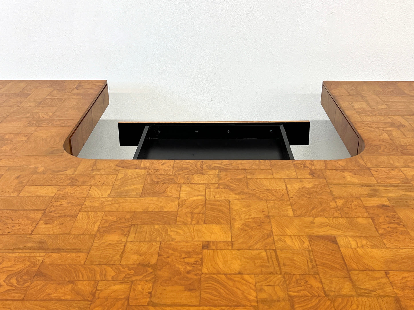 Paul Evans Patchwork Burl and Steel Cityscape Executive Desk, 1970's