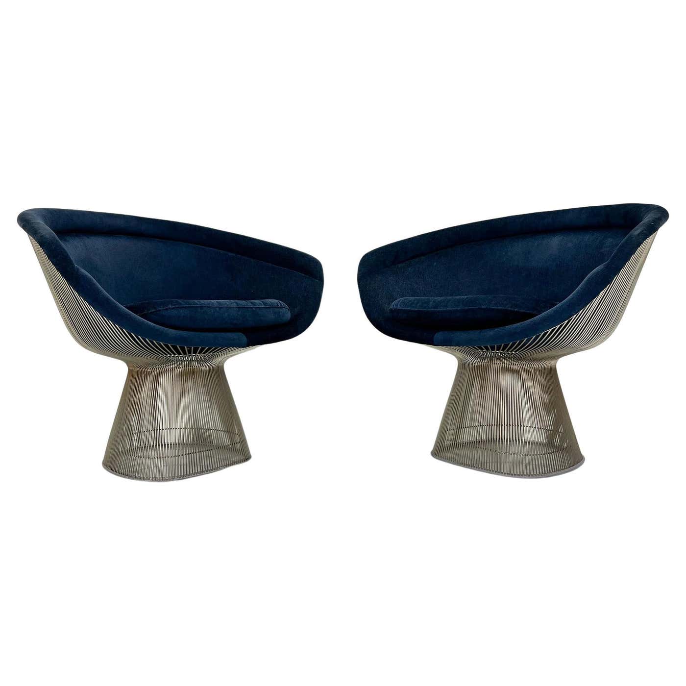 Warren Platner Lounge Chairs in Sapphire Velvet, A Pair (2 Pairs Available)