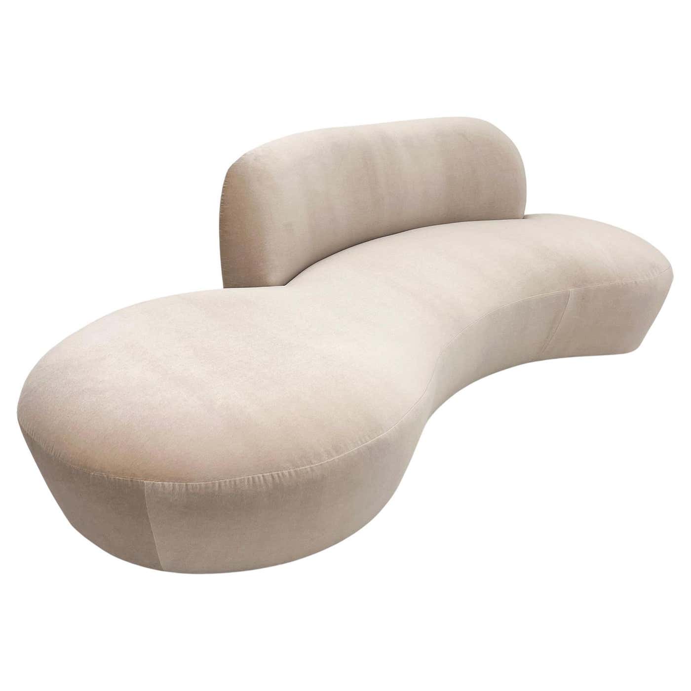 Vladimir Kagan Zoe Sofa in Light Tan Velvet, American Leather, 2000's