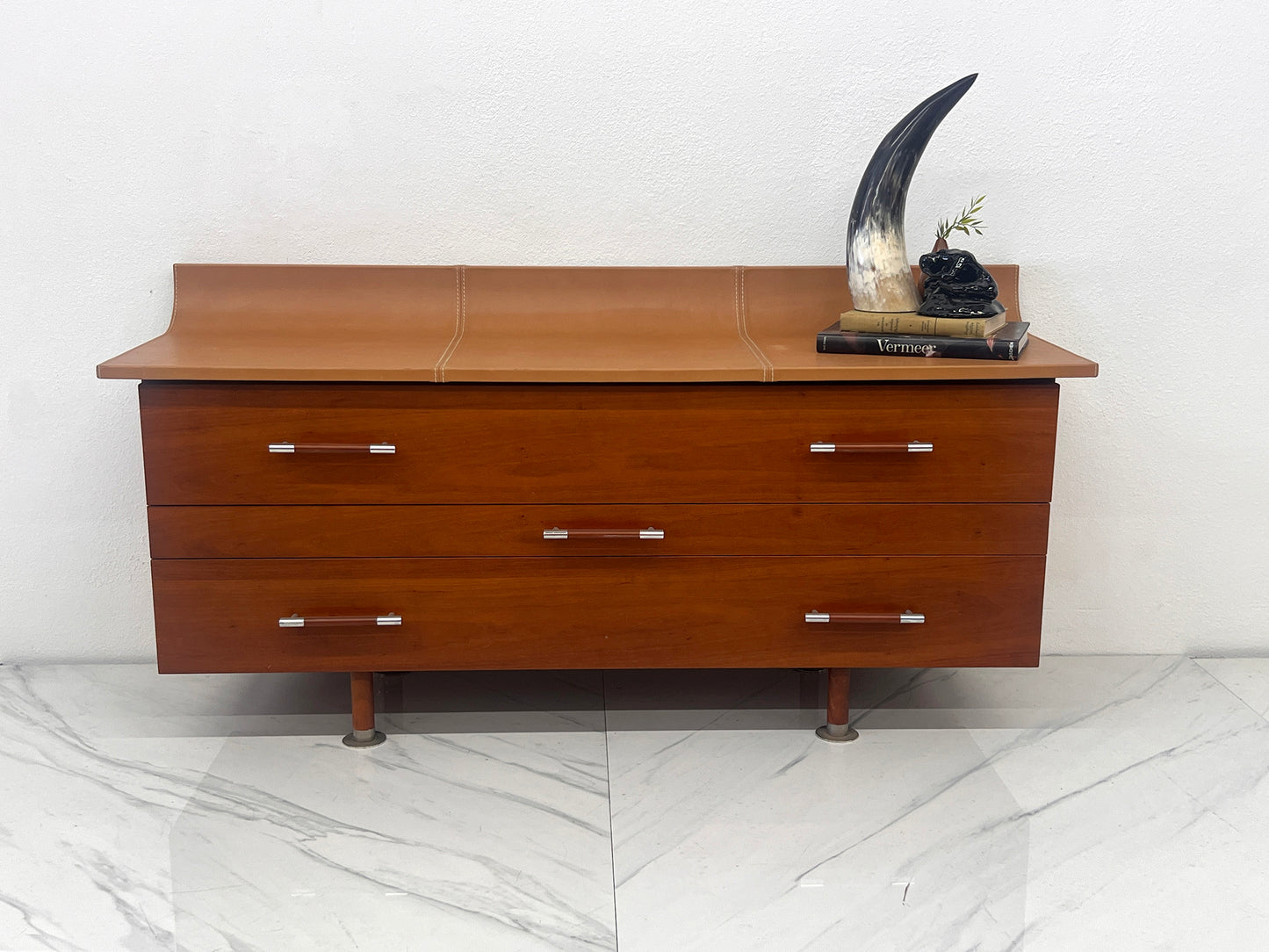 Roche Bobois Leather Top Vanity Dresser, Luigi Gorgoni