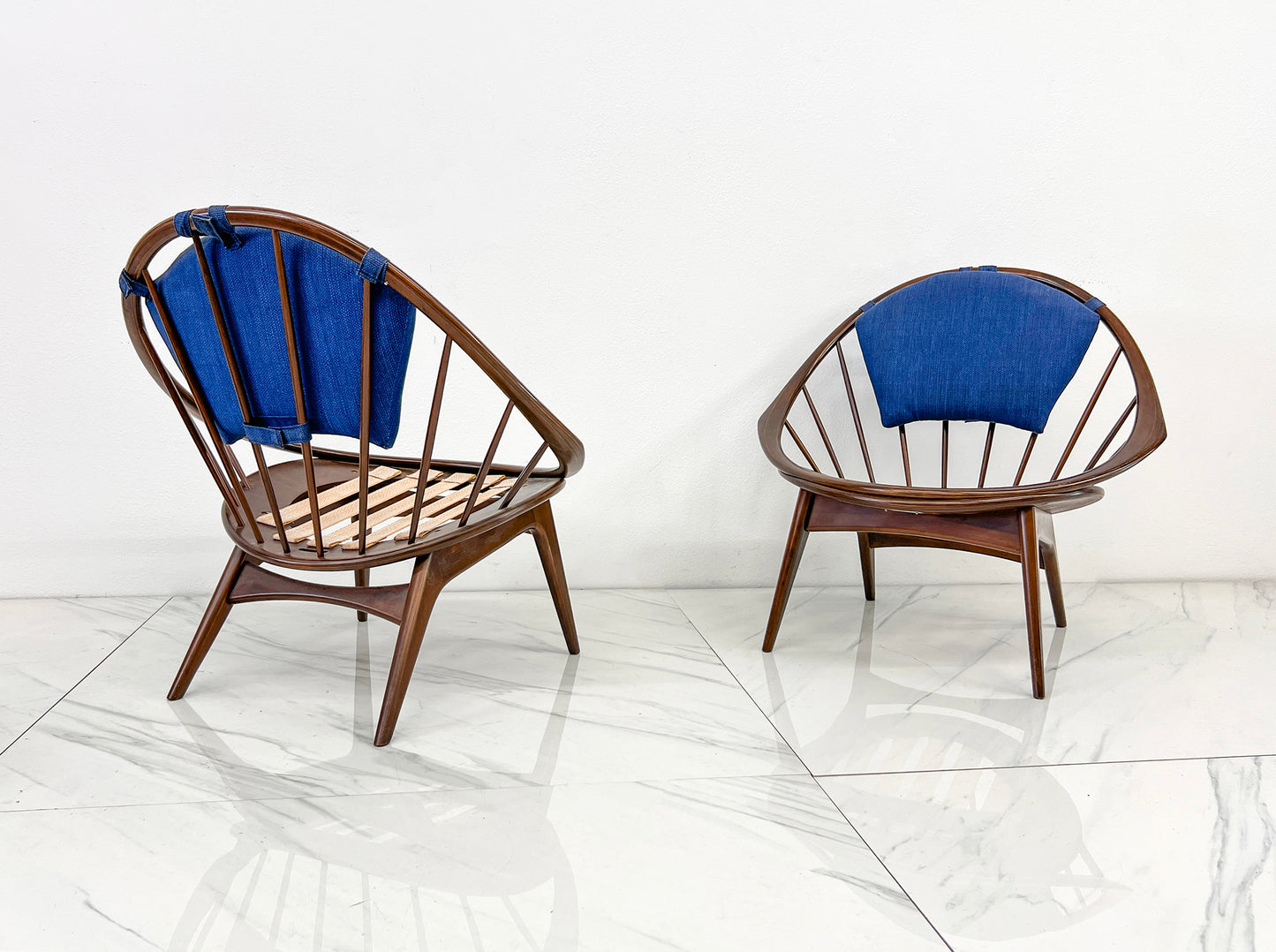 Hoop Chairs, A Pair, by Ib Kofod-Larsen for Selig, Denmark, c. 1964